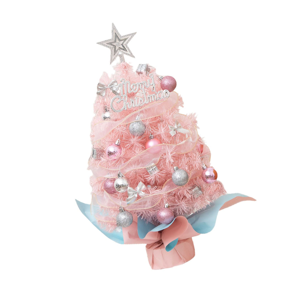 Tabletop Pine Tree with LED String Ornaments Lighted Artificial Mini Pine Tree for Home Room Decor 17.7in