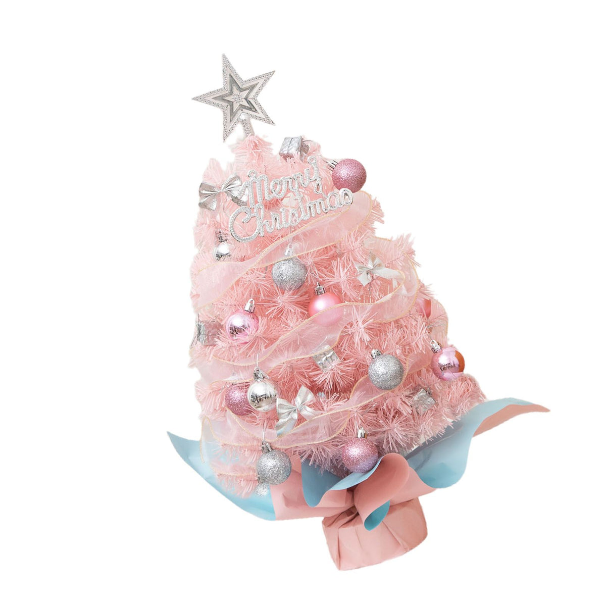Tabletop Pine Tree with LED String Ornaments Lighted Artificial Mini Pine Tree for Home Room Decor 17.7in