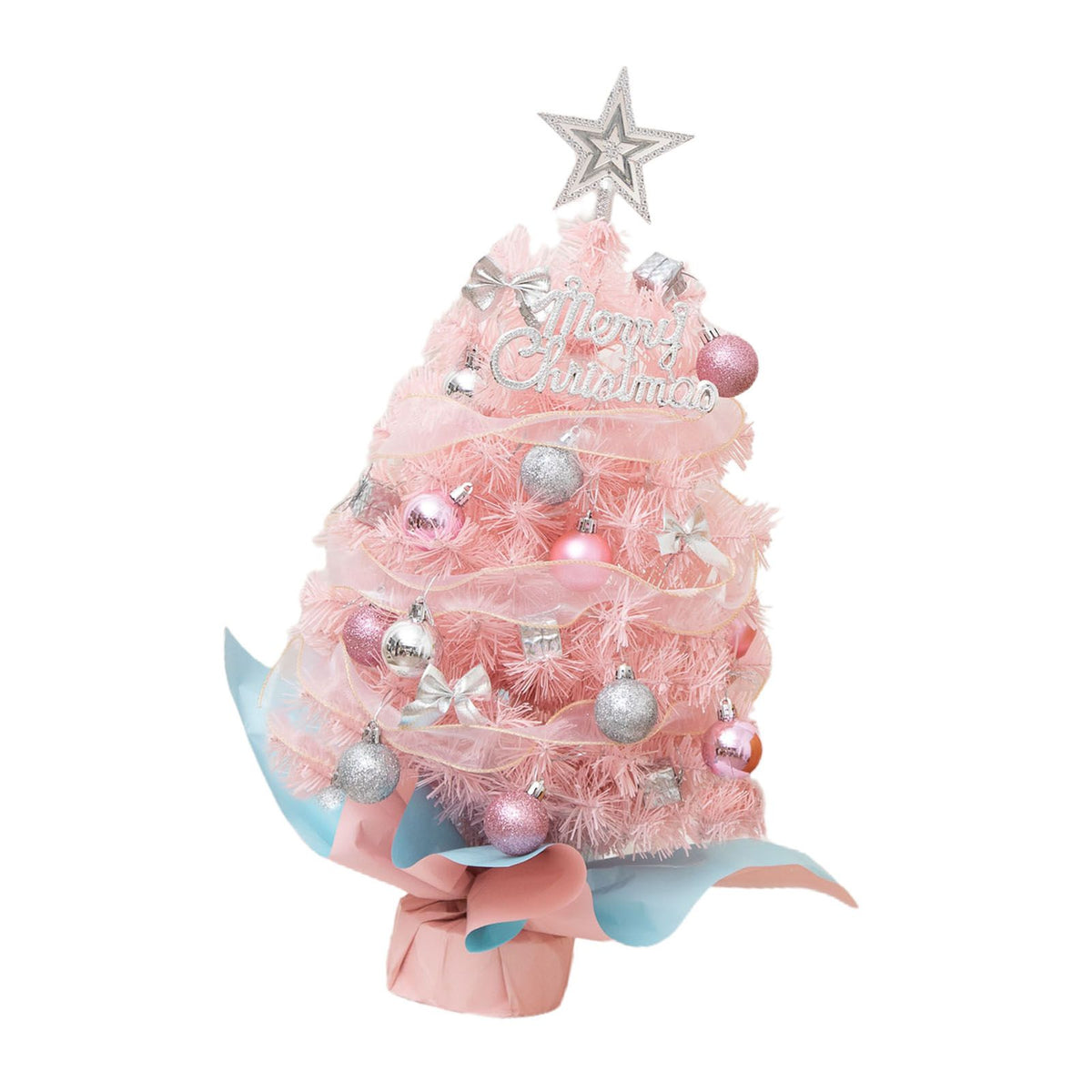 Tabletop Pine Tree with LED String Ornaments Lighted Artificial Mini Pine Tree for Home Room Decor 17.7in