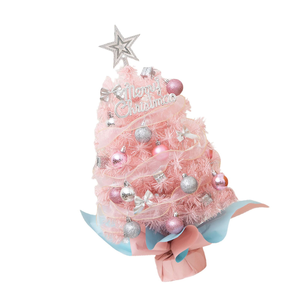 Tabletop Pine Tree with LED String Ornaments Lighted Artificial Mini Pine Tree for Home Room Decor 17.7in