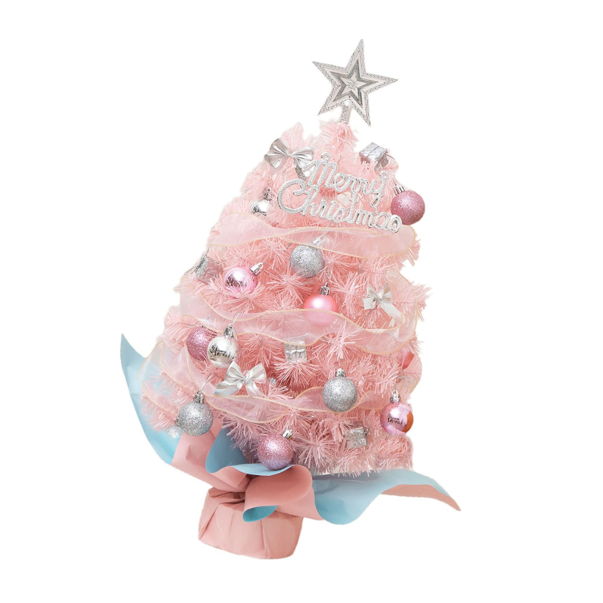 Tabletop Pine Tree with LED String Ornaments Lighted Artificial Mini Pine Tree for Home Room Decor 17.7in