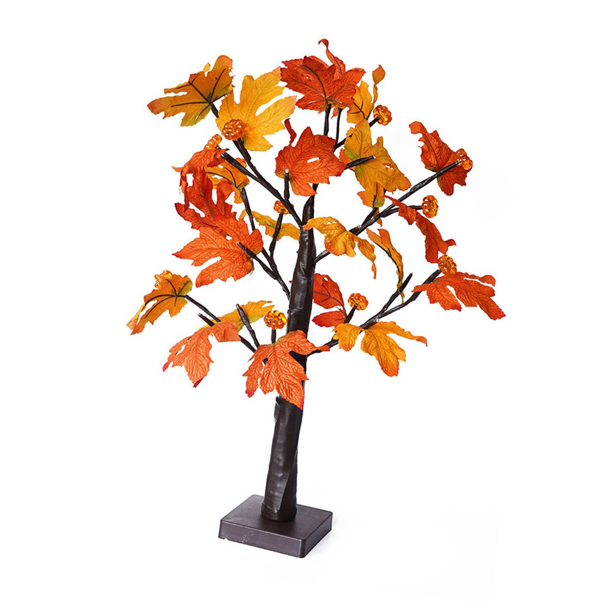 24in Fall Maple Tree with 24 LEDs Timer Pumpkin Decoration Removable Base Soft Light Lighted Leaf Tree for Xmas Thanksgiving