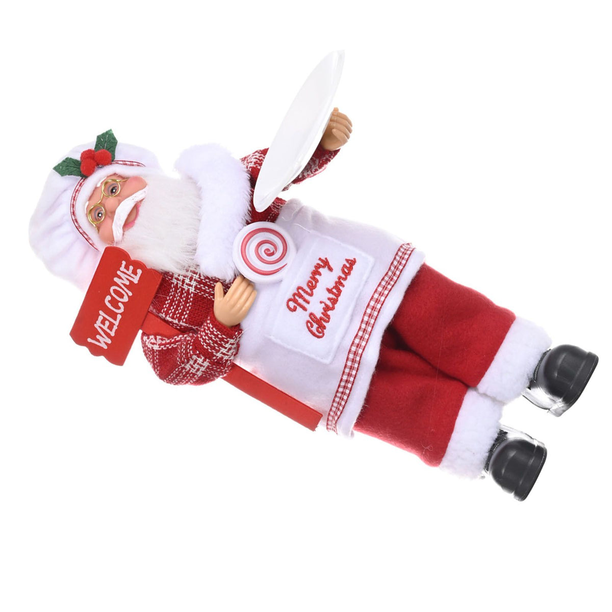 Santa Decoration Cute Image Santa Figurines Doll Toy Holiday Style Tabletop Santa Ornament for Party Home Desk Standing Figure Chef Model, Without Cookies
