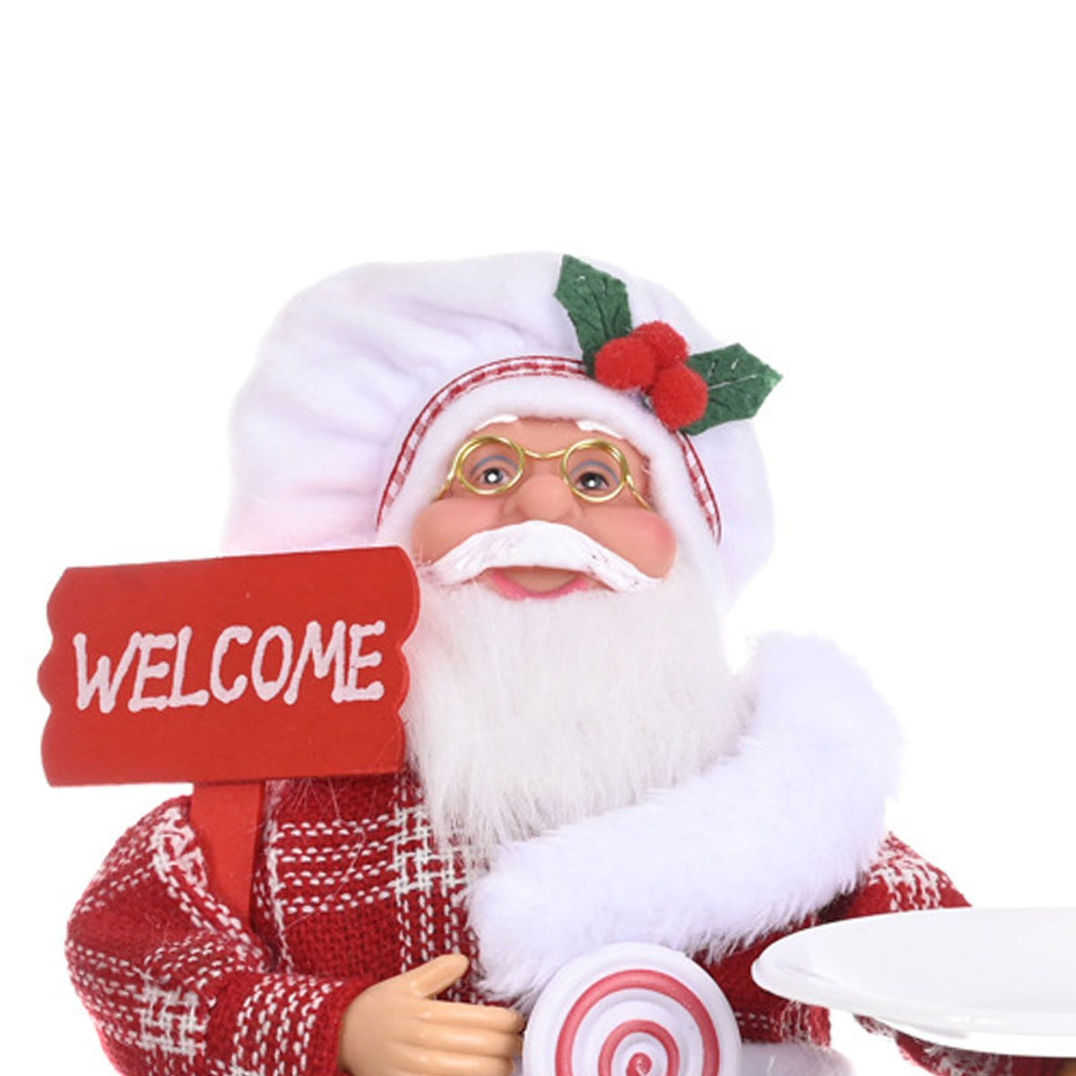 Santa Decoration Cute Image Santa Figurines Doll Toy Holiday Style Tabletop Santa Ornament for Party Home Desk Standing Figure Chef Model, Without Cookies