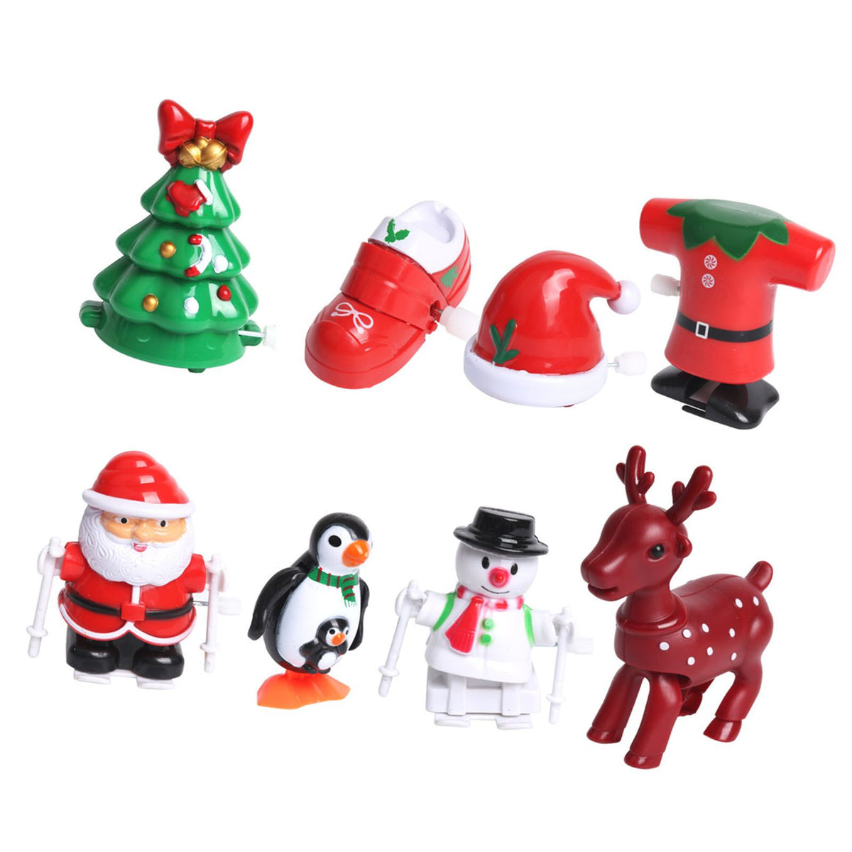 Holiday Wind Up Toy Cartoon Tree Hat Shoe Snowman Clockwork Toy Set Festival Decorative Ornaments for Kids