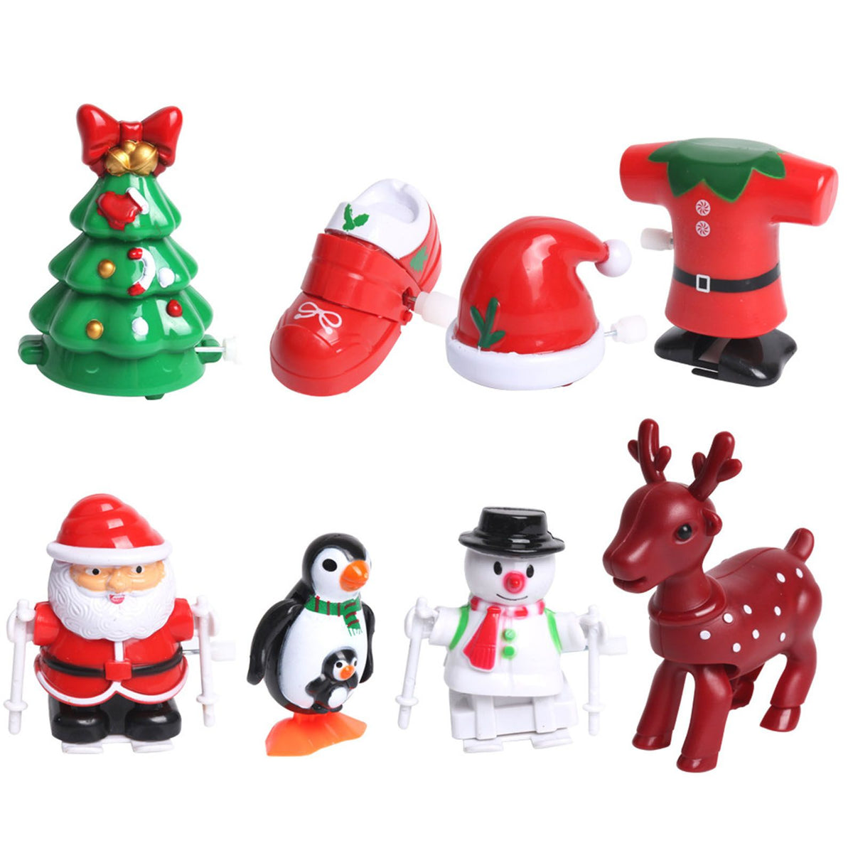 Holiday Wind Up Toy Cartoon Tree Hat Shoe Snowman Clockwork Toy Set Festival Decorative Ornaments for Kids