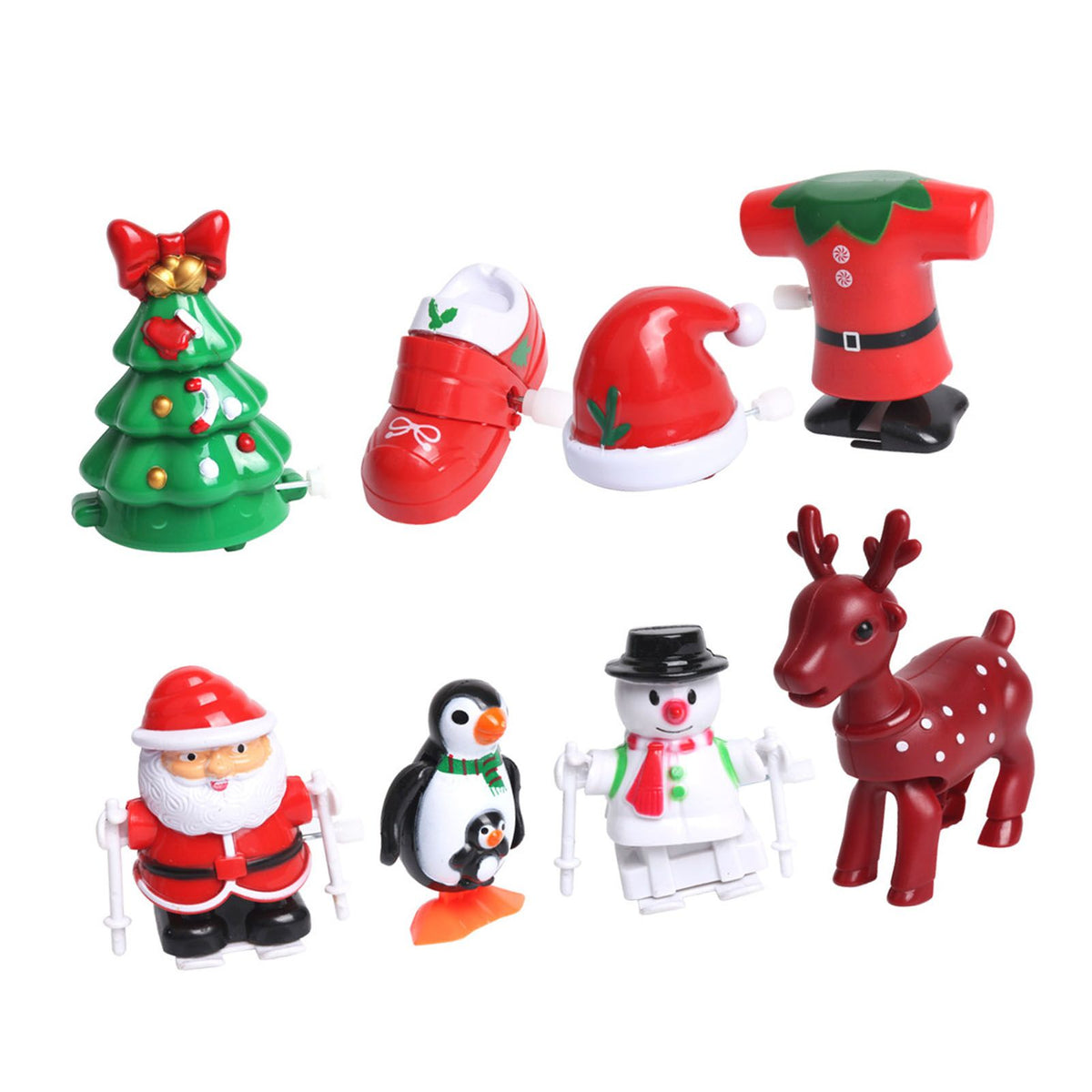 Holiday Wind Up Toy Cartoon Tree Hat Shoe Snowman Clockwork Toy Set Festival Decorative Ornaments for Kids
