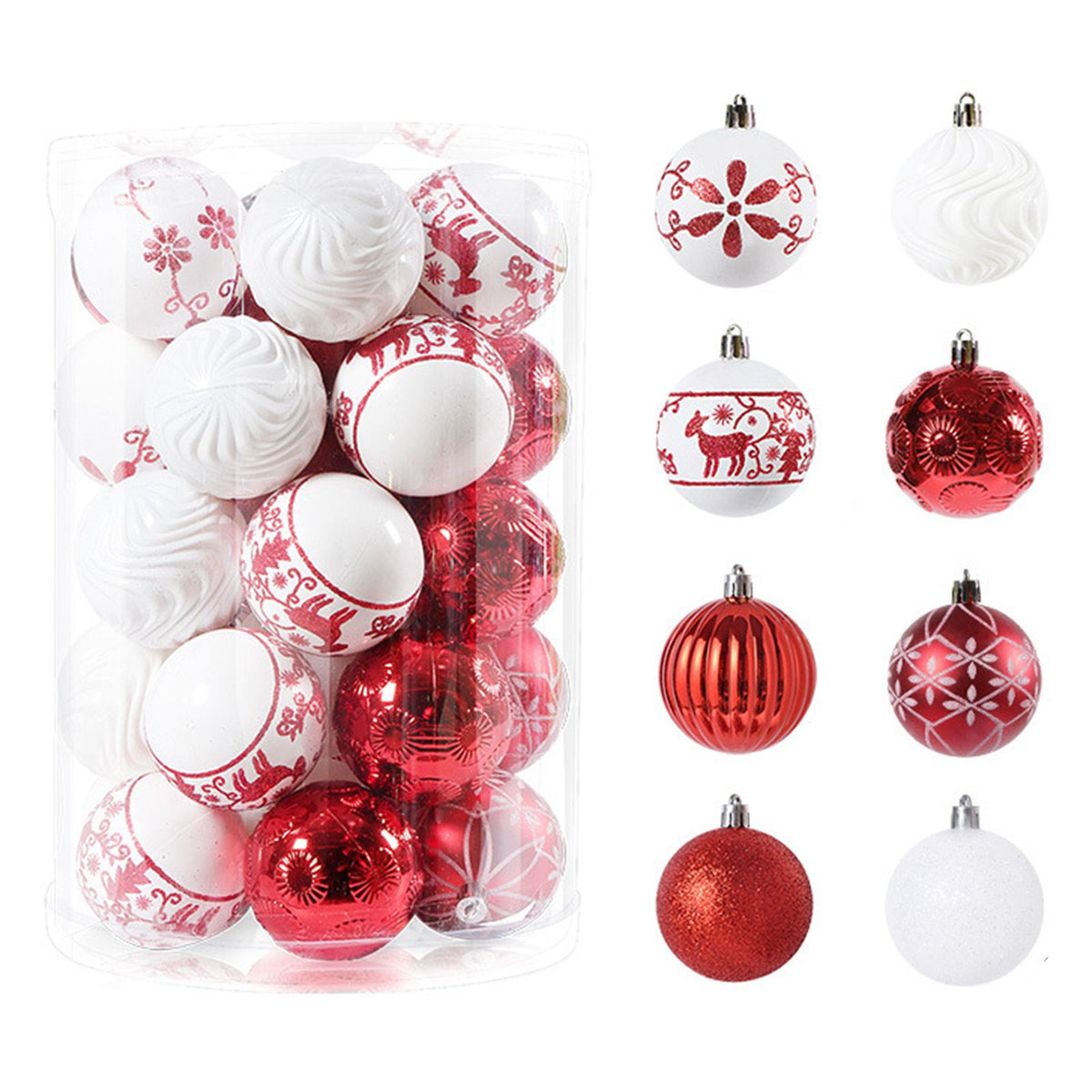 40PCS Xmas Tree Ball Plastic Lightweight Easy to Hang Ball Xmas Ball Decorations Ornaments for Holiday Wedding Party F34 Red White
