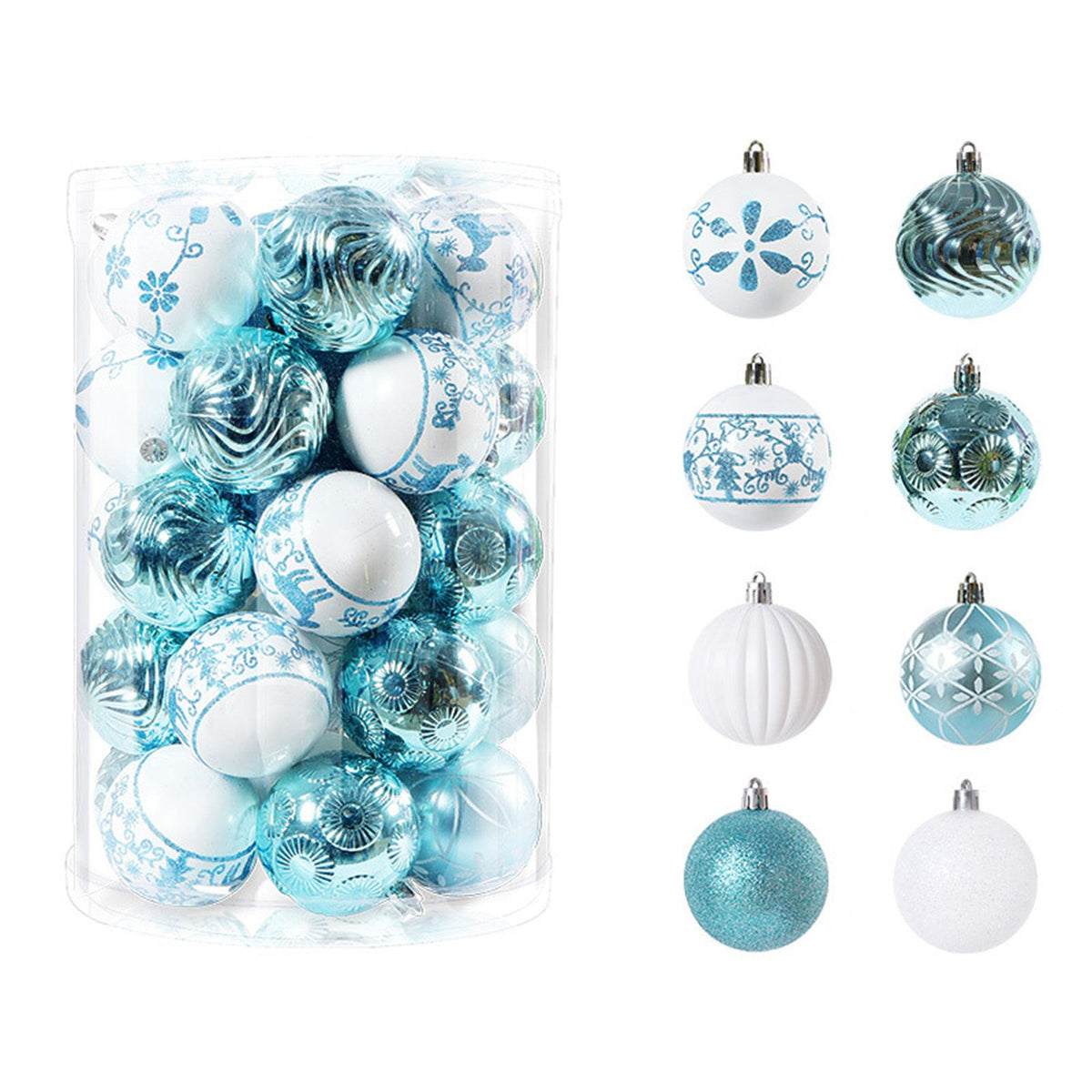 40PCS Xmas Tree Ball Plastic Lightweight Easy to Hang Ball Xmas Ball Decorations Ornaments for Holiday Wedding Party F34 Blue White