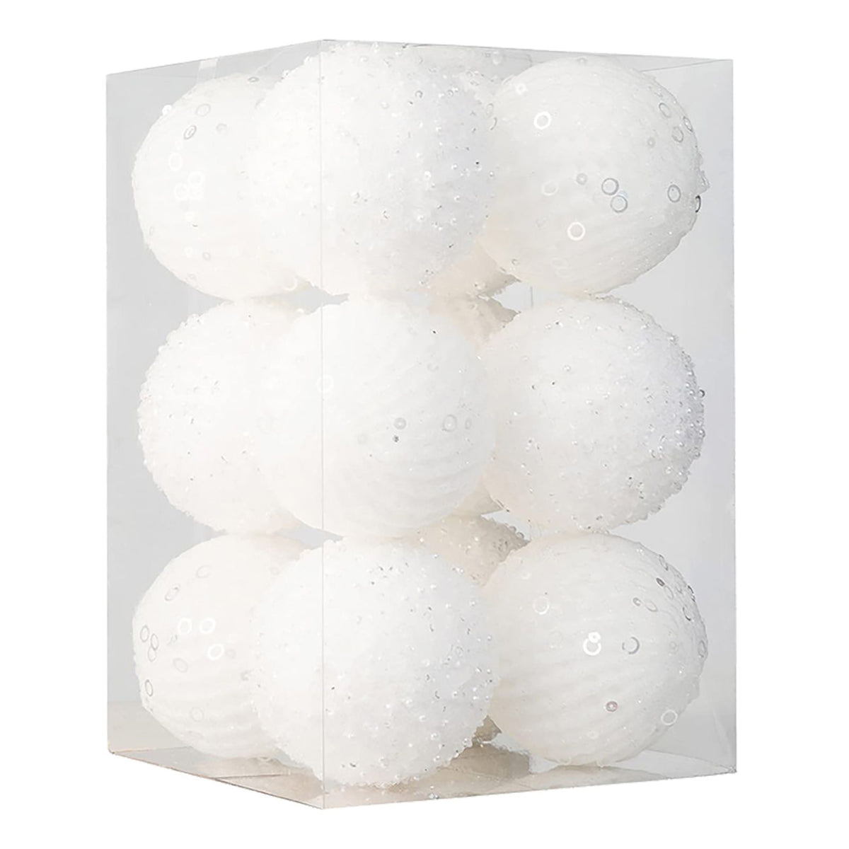 12pcs Xmas Ball Ornament Creative Lightweight Foam Xmas Tree Decorative Ball for Wedding Home Commercial Decoration White