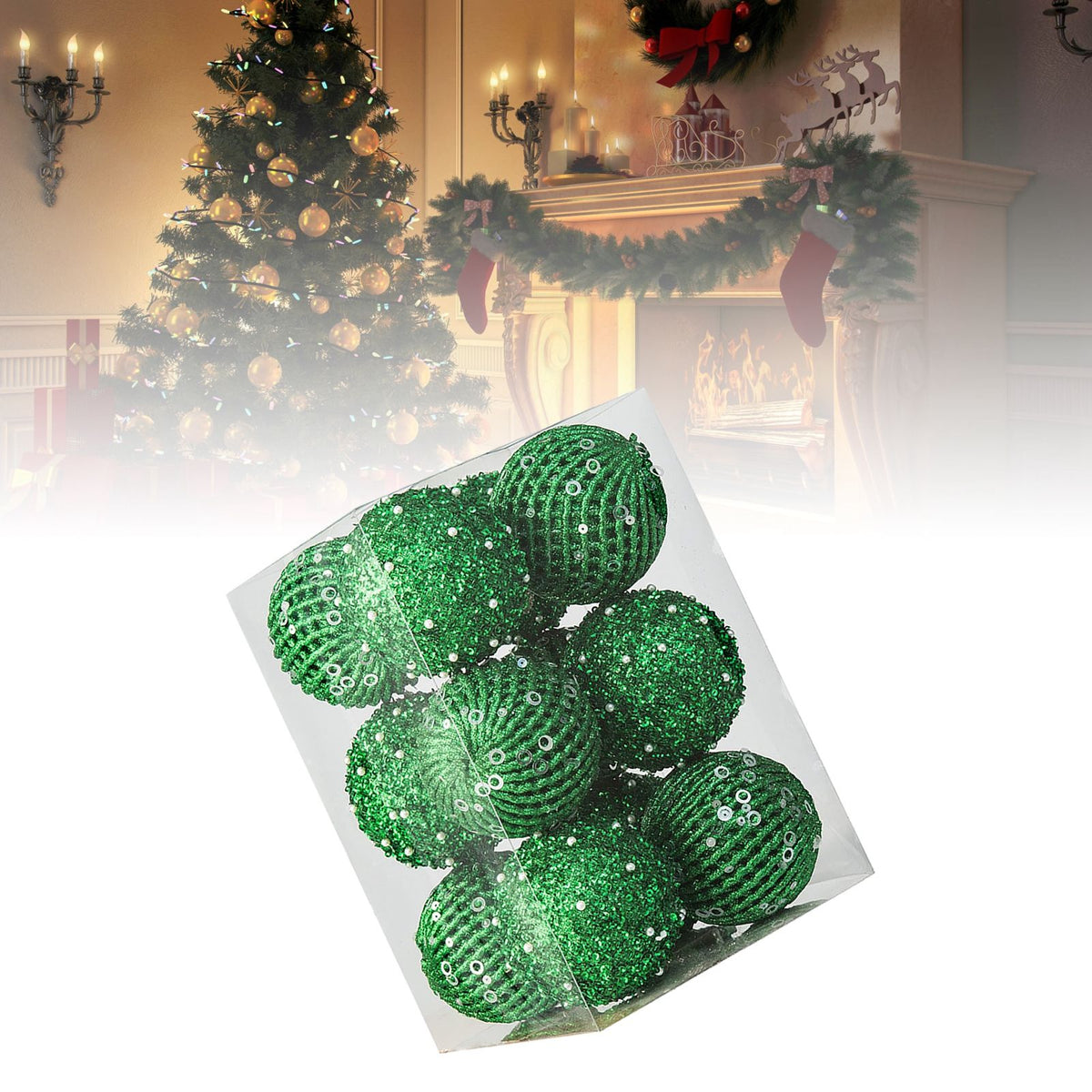 12pcs Xmas Ball Ornament Creative Lightweight Foam Xmas Tree Decorative Ball for Wedding Home Commercial Decoration Green