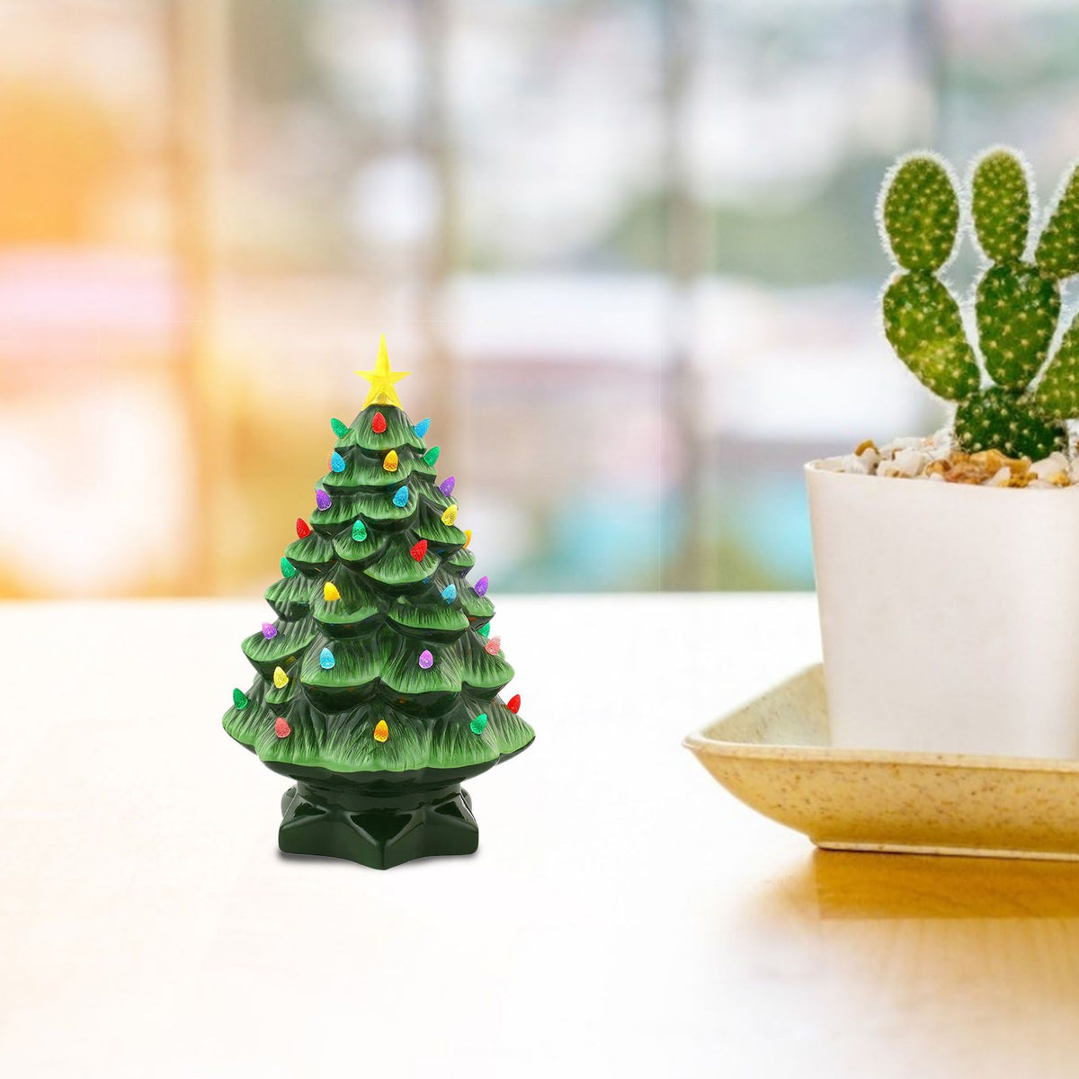 Xmas Tree Decoration Resin Exquisite Xmas Tree Figurine Statue Home Decor Gift 15cm Green
