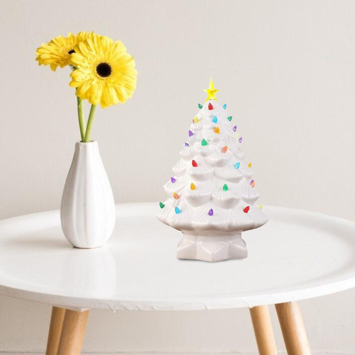 Xmas Tree Decoration Resin Exquisite Xmas Tree Figurine Statue Home Decor Gift 15cm White