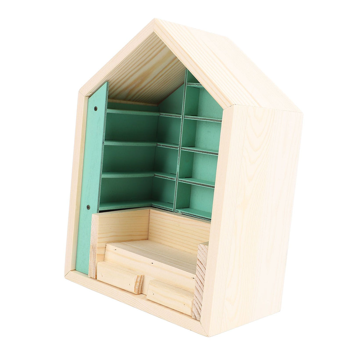 Miniature Doll House Bookshelf Anxiety Bookshelf Ornament Wooden Stress Relief Bookshelf for Room Study Desk Living Room Bookstore