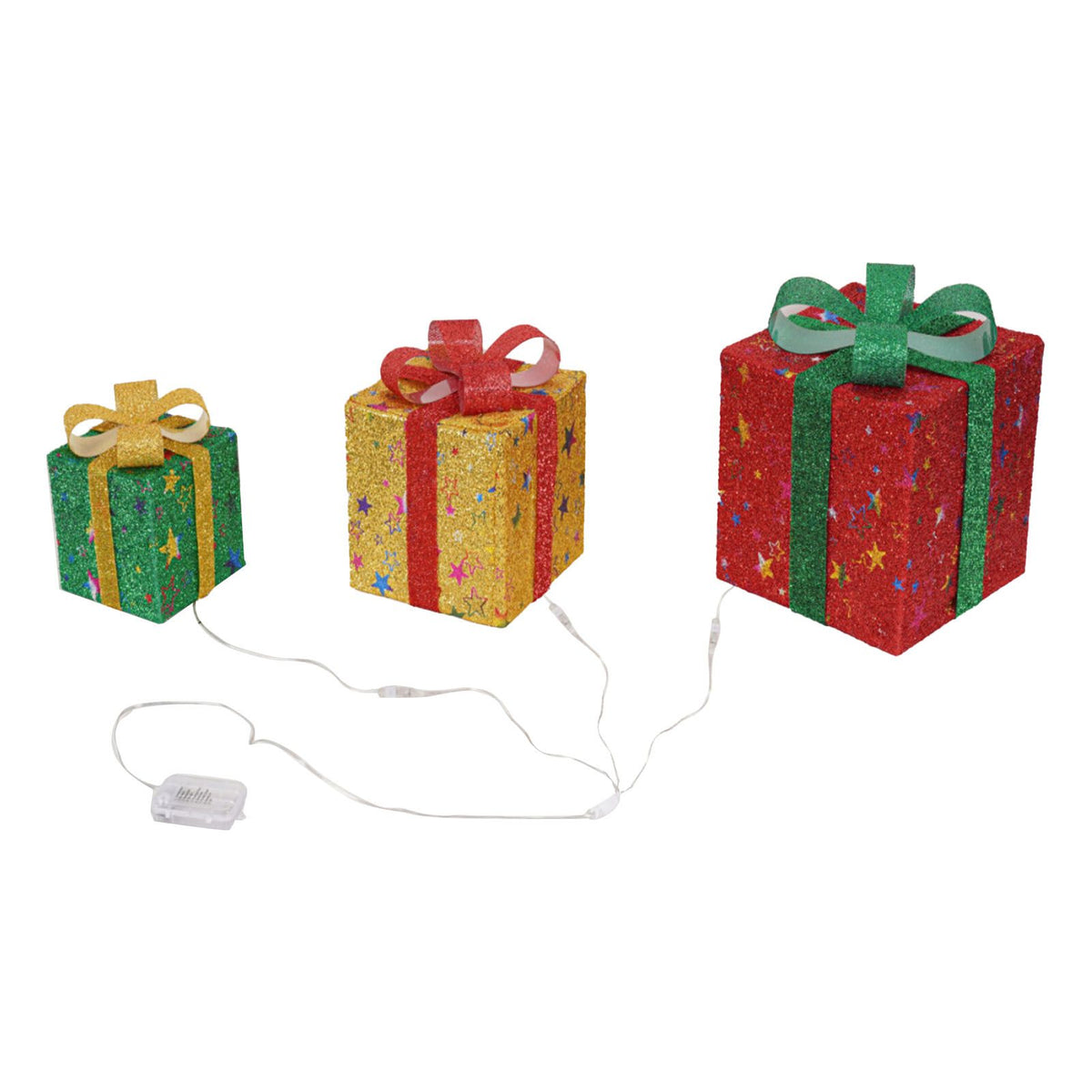 3PCS Light Up Present Boxes Folding 8 Blinking Mode Decorations Boxes Set with Remote Control for Home Pathway Holiday Party