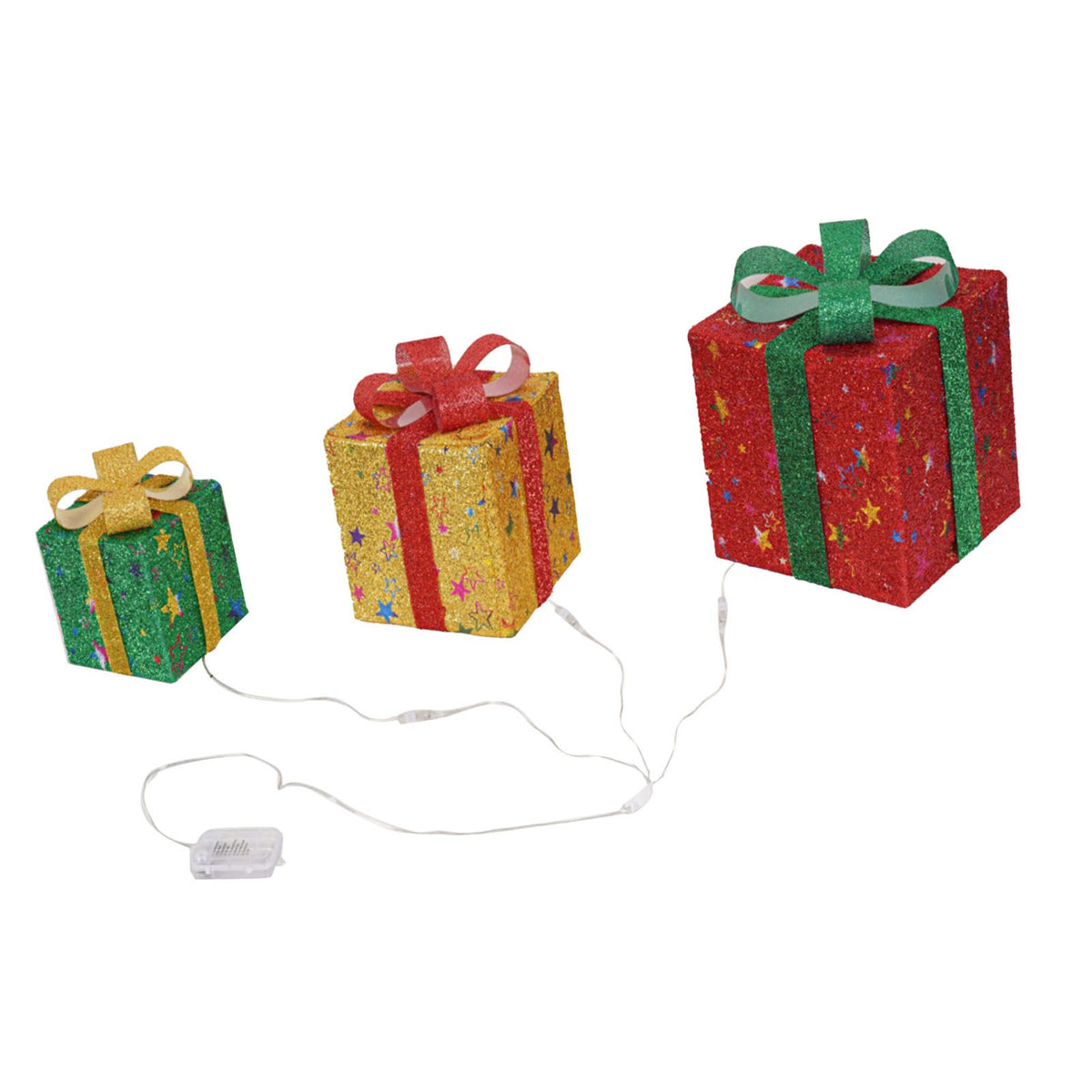 3PCS Light Up Present Boxes Folding 8 Blinking Mode Decorations Boxes Set with Remote Control for Home Pathway Holiday Party