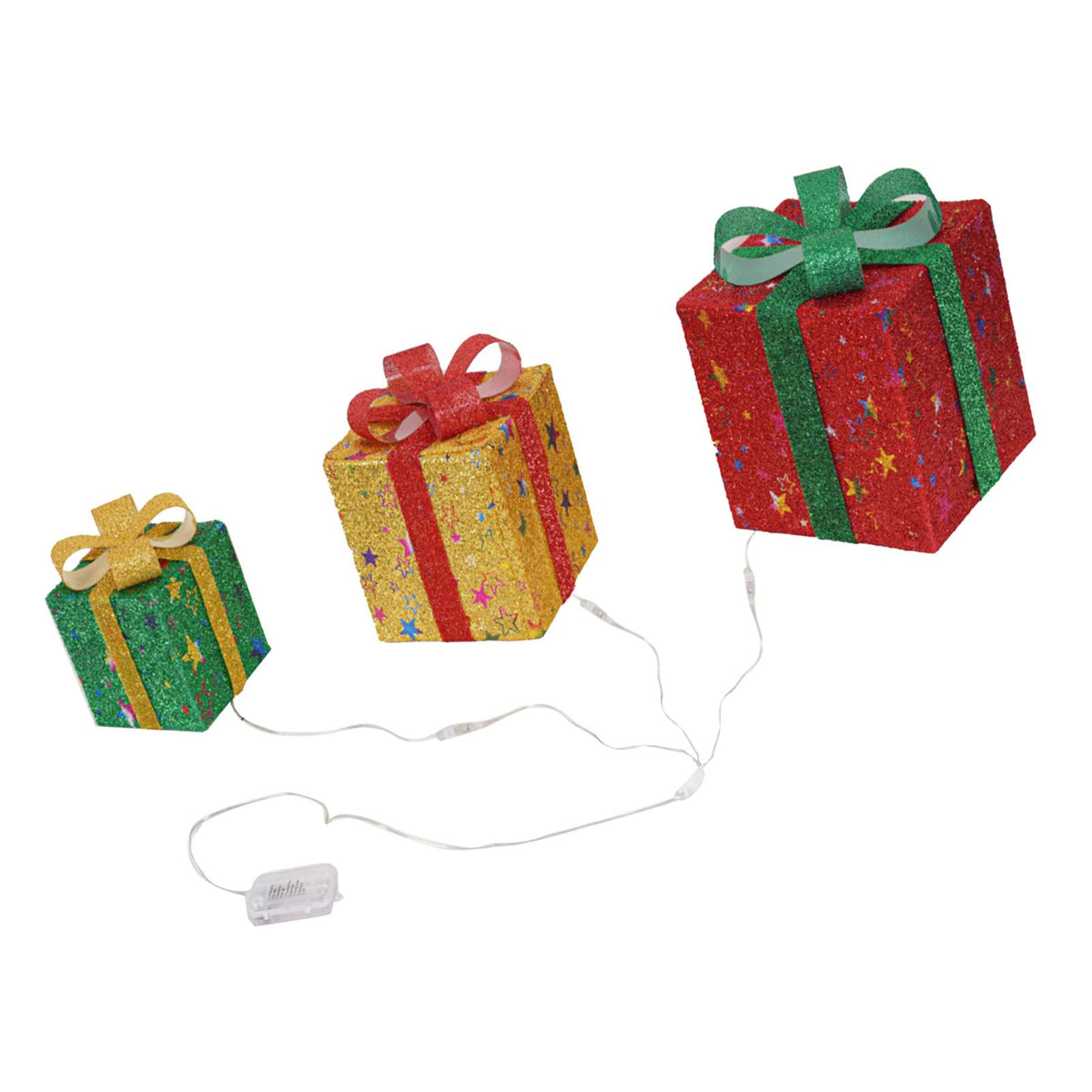 3PCS Light Up Present Boxes Folding 8 Blinking Mode Decorations Boxes Set with Remote Control for Home Pathway Holiday Party
