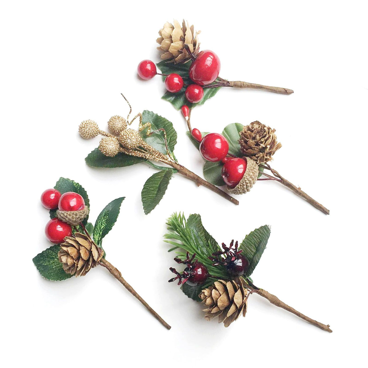 75pcs 10cm Xmas Berry Pinecone Branch Plastic Dry Flower Card Accessories Handcrafted Xmas Card Accessories for Xmas Greeting Cards