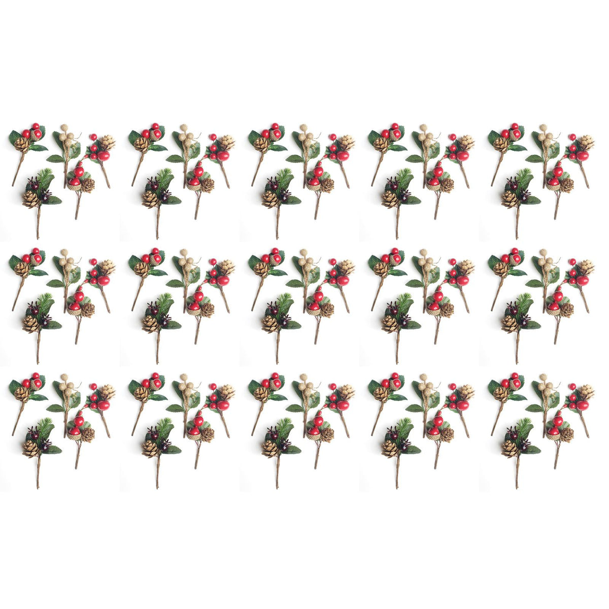75pcs 10cm Xmas Berry Pinecone Branch Plastic Dry Flower Card Accessories Handcrafted Xmas Card Accessories for Xmas Greeting Cards