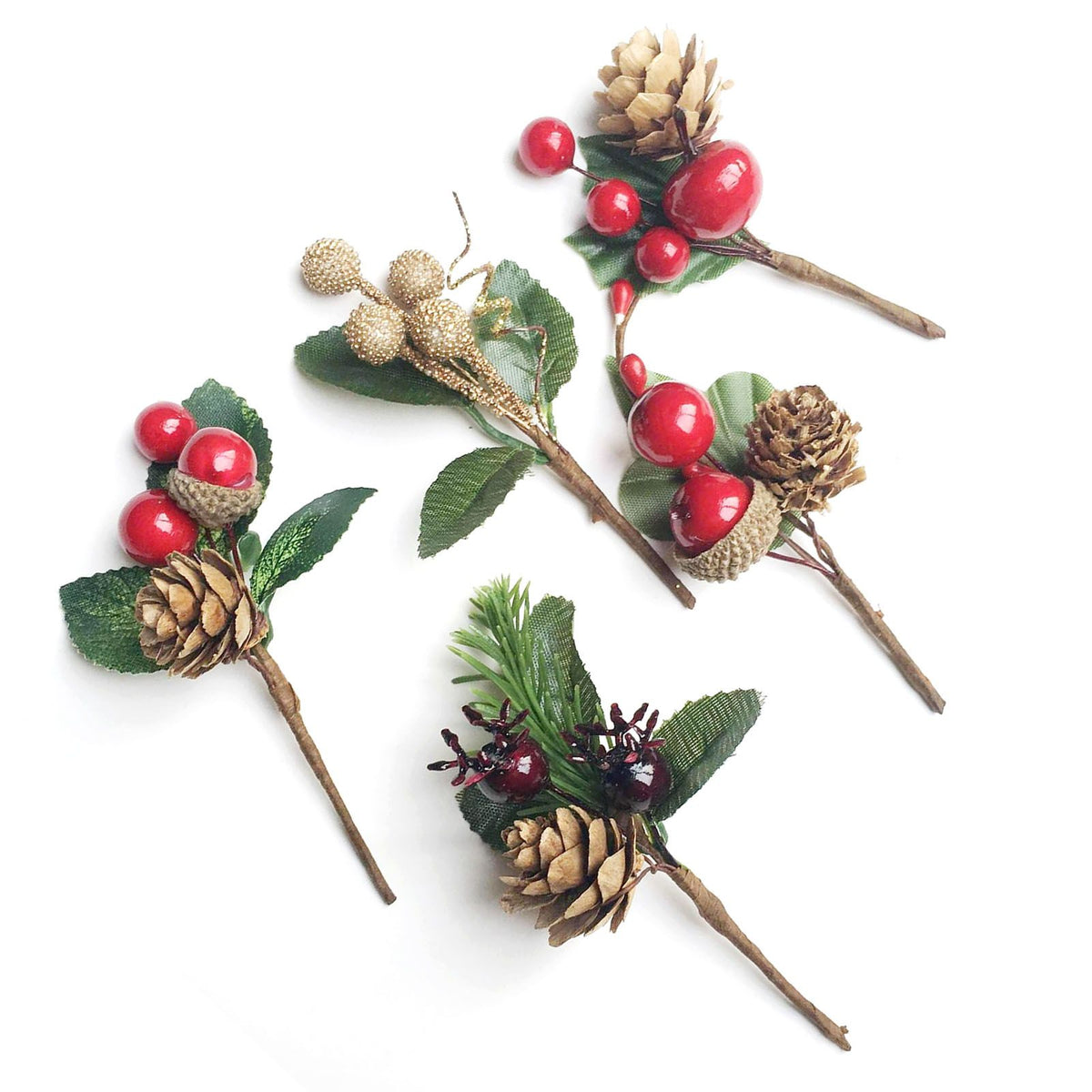 75pcs 10cm Xmas Berry Pinecone Branch Plastic Dry Flower Card Accessories Handcrafted Xmas Card Accessories for Xmas Greeting Cards