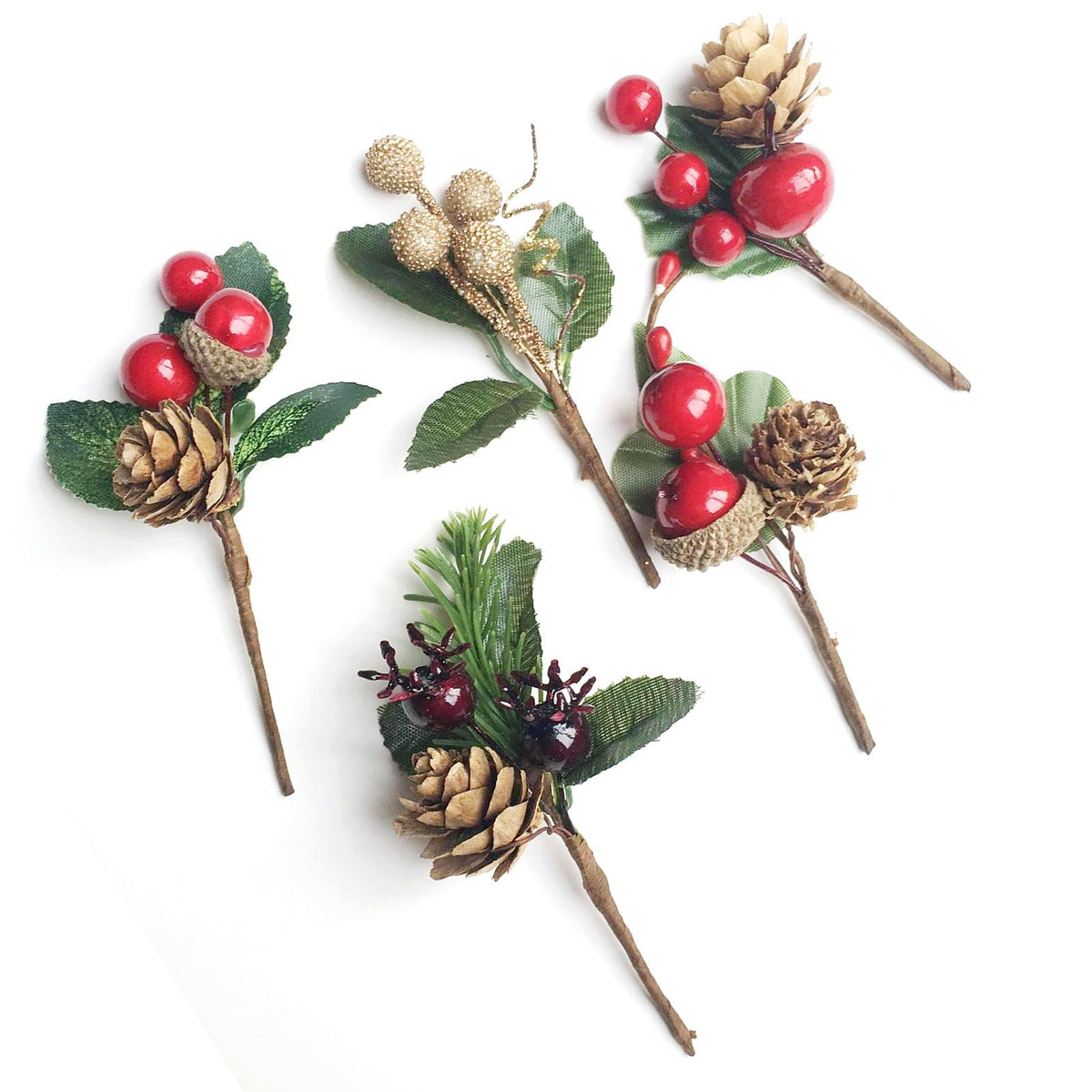 75pcs 10cm Xmas Berry Pinecone Branch Plastic Dry Flower Card Accessories Handcrafted Xmas Card Accessories for Xmas Greeting Cards