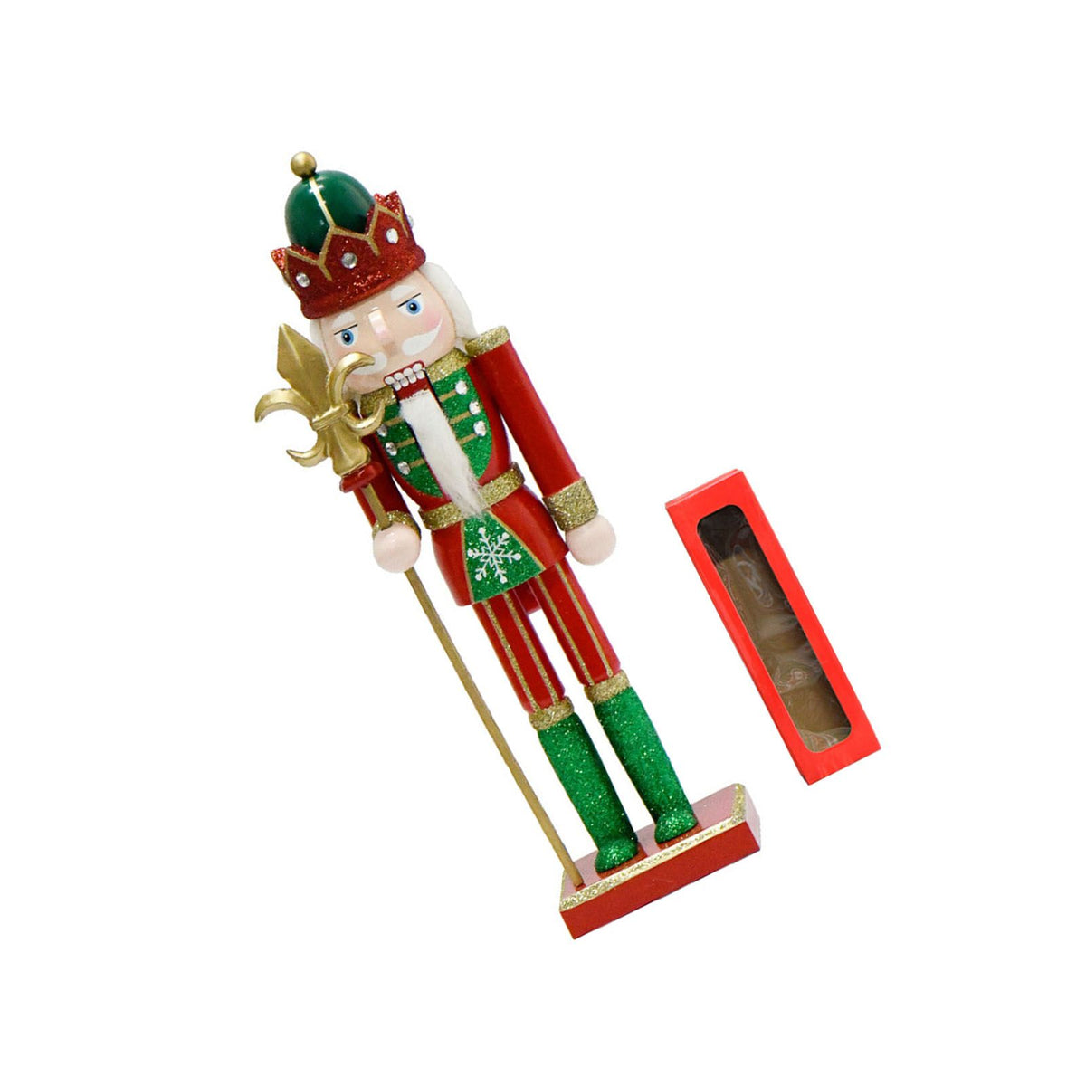 Xmas Nutcracker Figurine 12 Inch Glittered Wooden Nutcracker Ornament for Holiday Decor Type 2