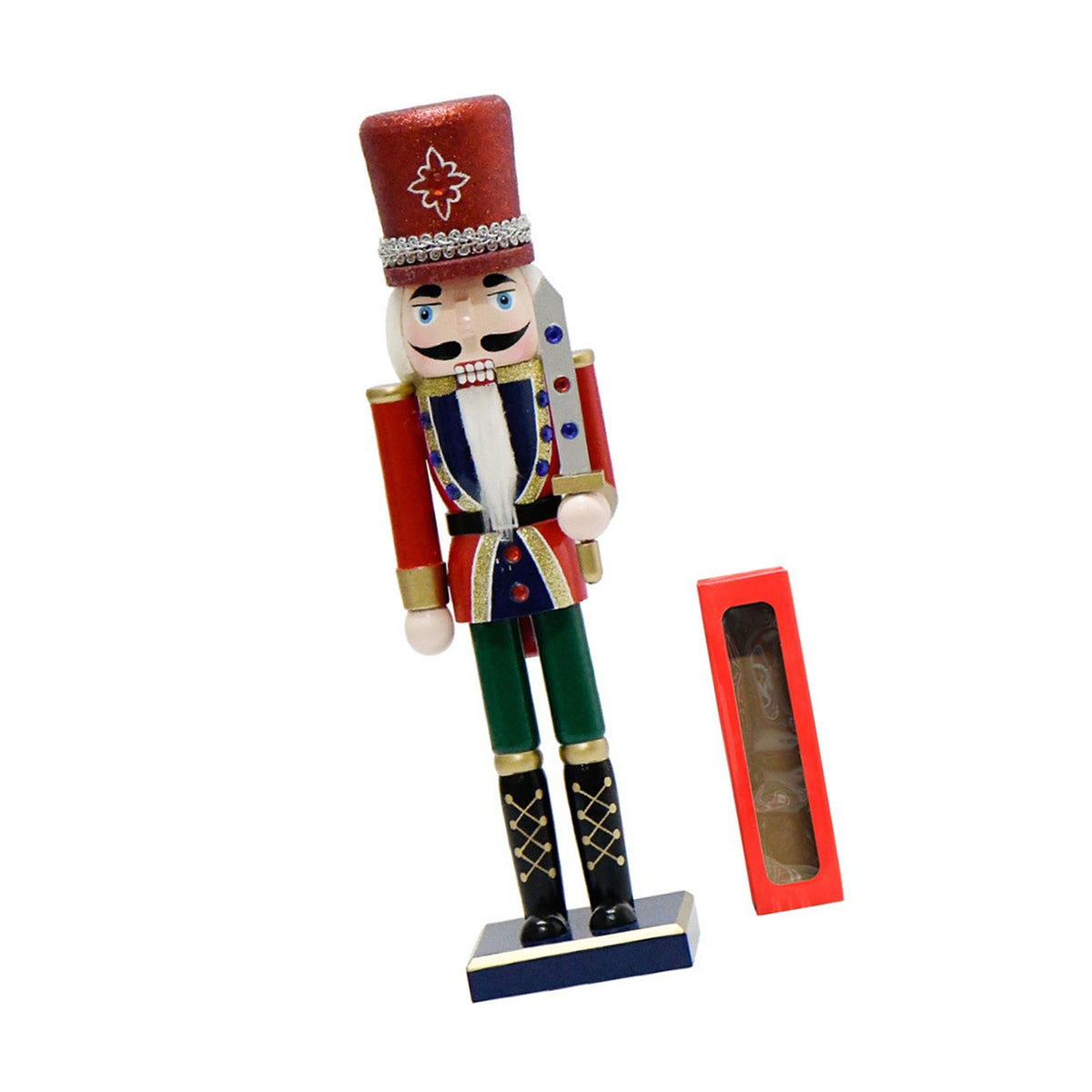 Xmas Nutcracker Figurine 12 Inch Glittered Wooden Nutcracker Ornament for Holiday Decor Type 3