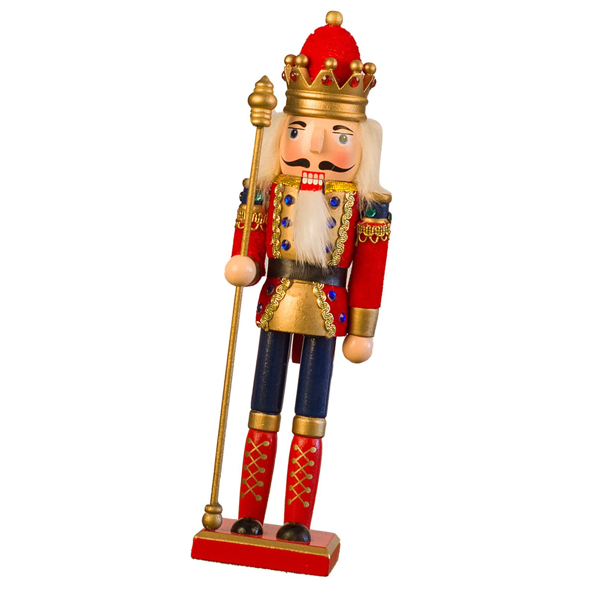 Nutcracker Figurine Exquisite Xmas Themed Wooden Nutcracker Ornament for Wine Cabinet Desk Red King