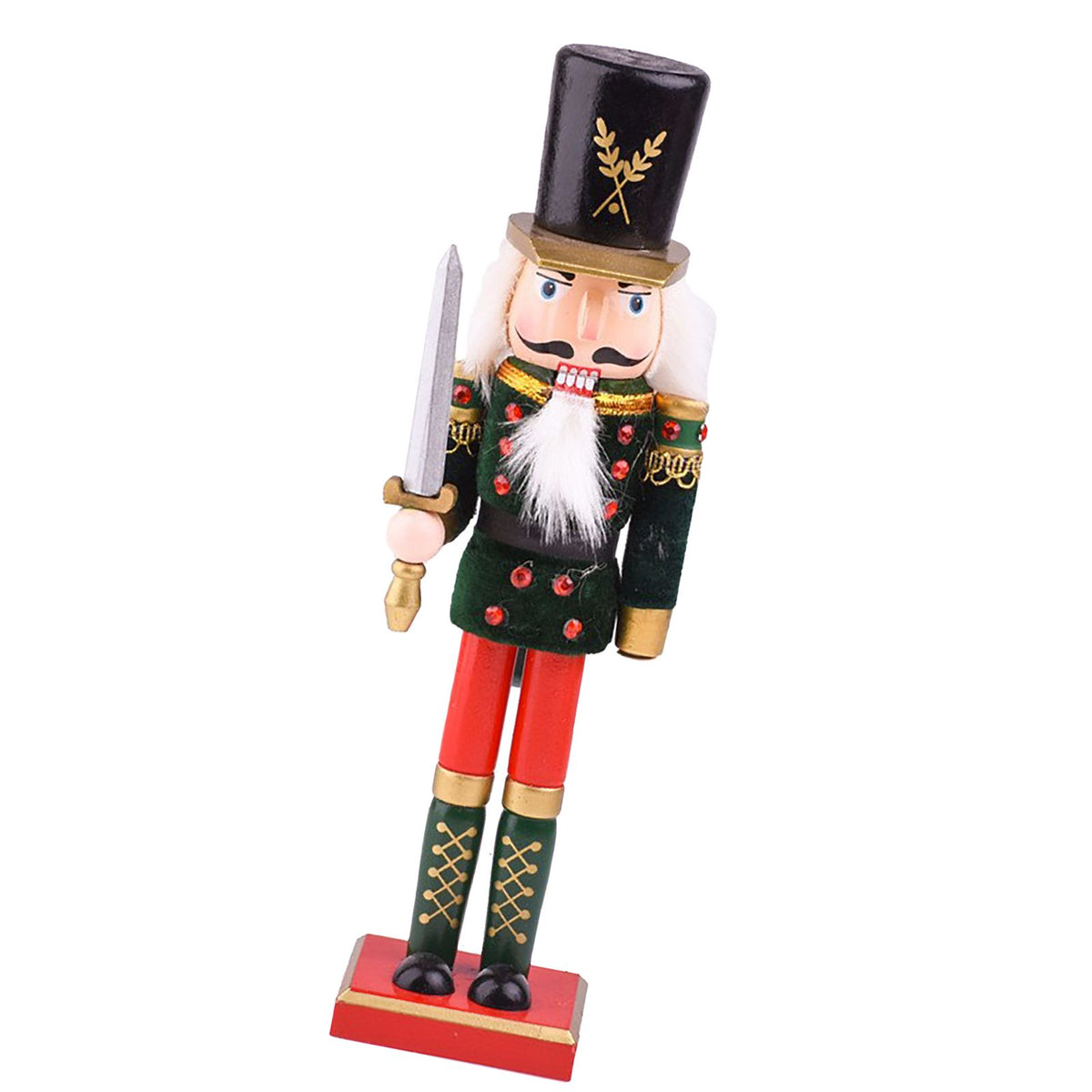 Nutcracker Figurine Exquisite Xmas Themed Wooden Nutcracker Ornament for Wine Cabinet Desk Green Sword Soldier