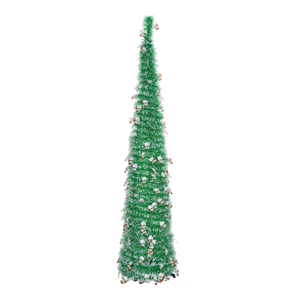 Xmas Tree with Snowmen Green PVC Easy Assembly Space Saving Retractable Foldable Artificial Xmas Tree for Decoration