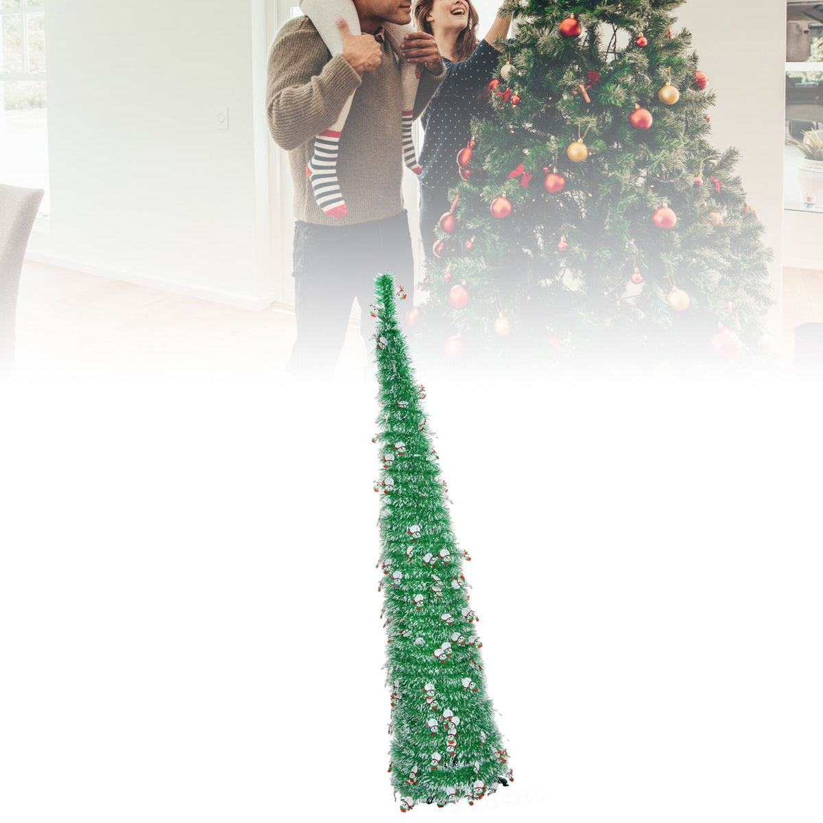 Xmas Tree with Snowmen Green PVC Easy Assembly Space Saving Retractable Foldable Artificial Xmas Tree for Decoration