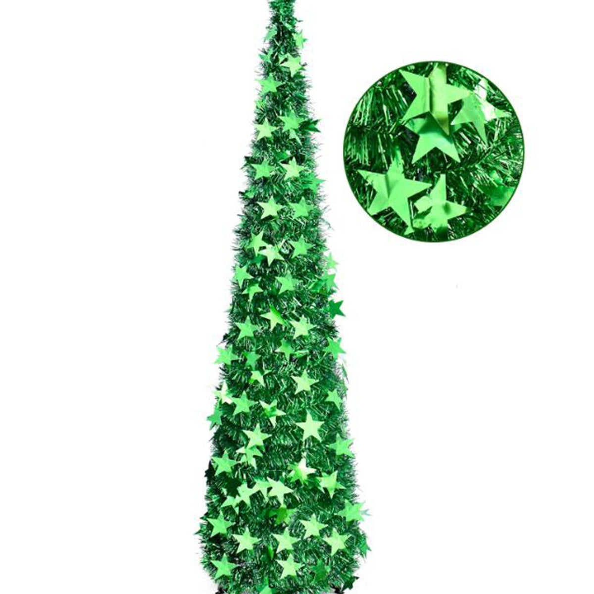 Xmas Tree PVC Star Glitter Festive Foldable Xmas Tree Figurine Decoration for Home Hotel Green