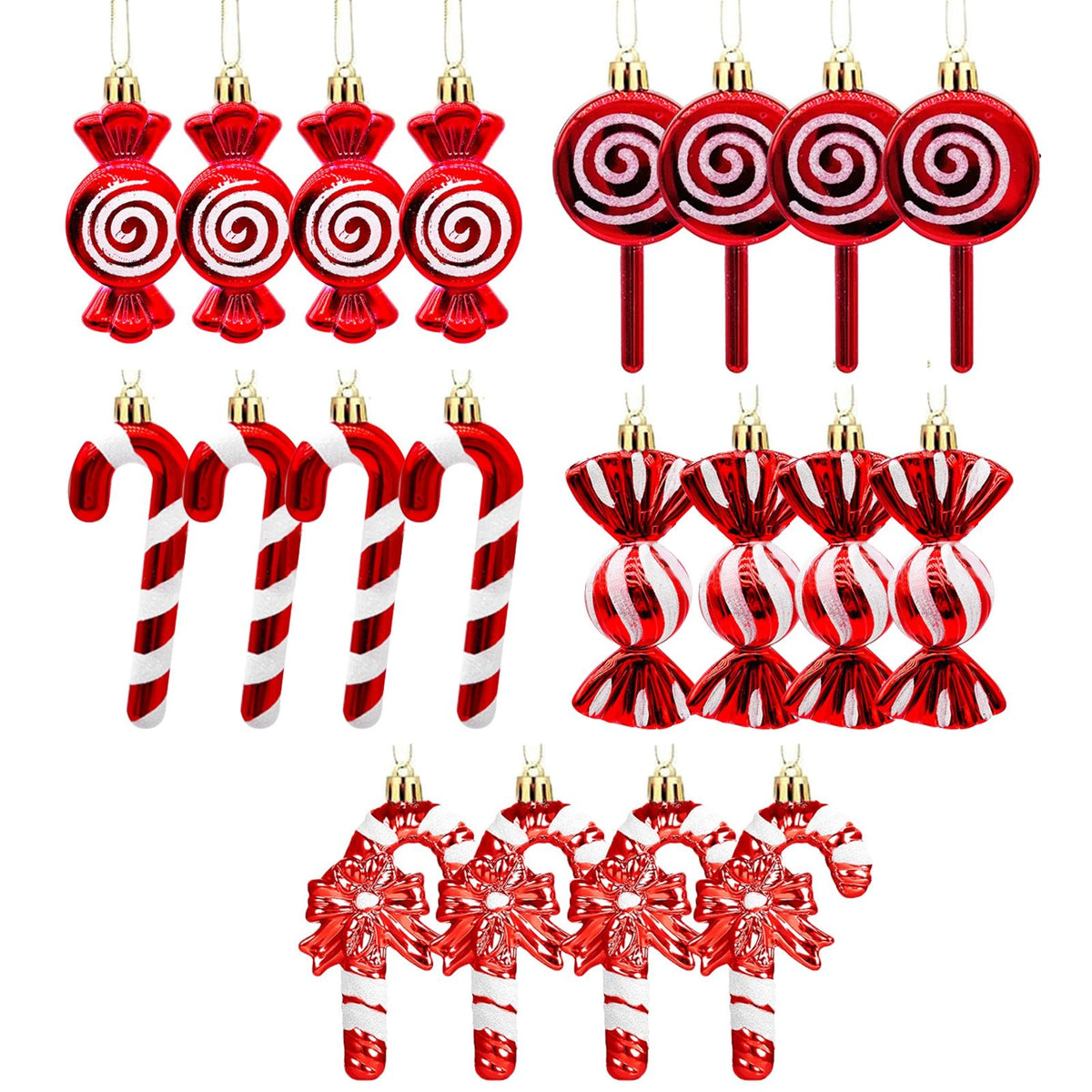 20PCS Hanging Ornaments Red White Candy Cane Pendants for Festival Xmas Tree Shopping Mall Decoration