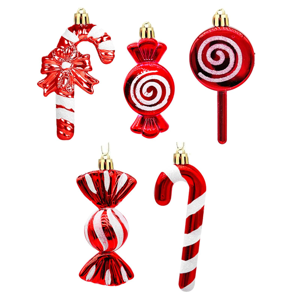 20PCS Hanging Ornaments Red White Candy Cane Pendants for Festival Xmas Tree Shopping Mall Decoration