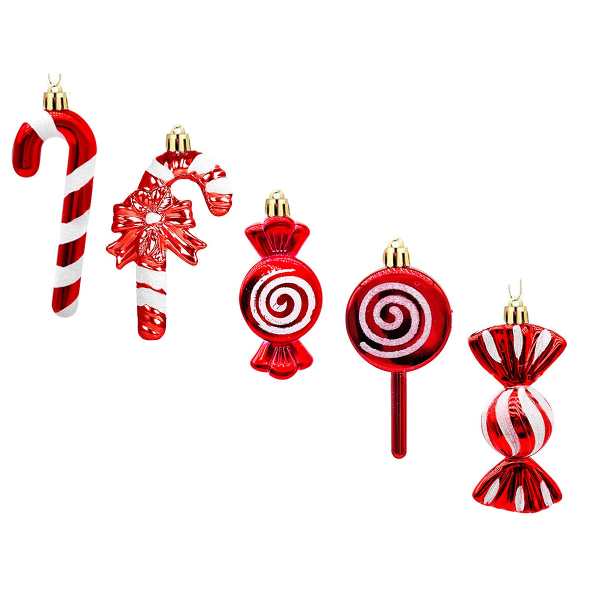 20PCS Hanging Ornaments Red White Candy Cane Pendants for Festival Xmas Tree Shopping Mall Decoration