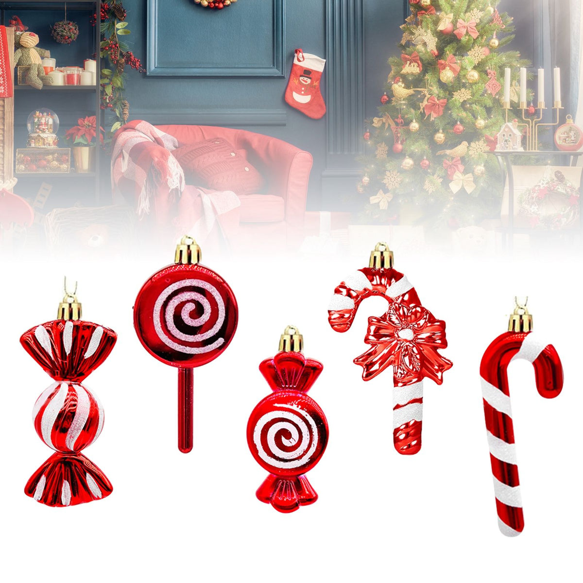 20PCS Hanging Ornaments Red White Candy Cane Pendants for Festival Xmas Tree Shopping Mall Decoration