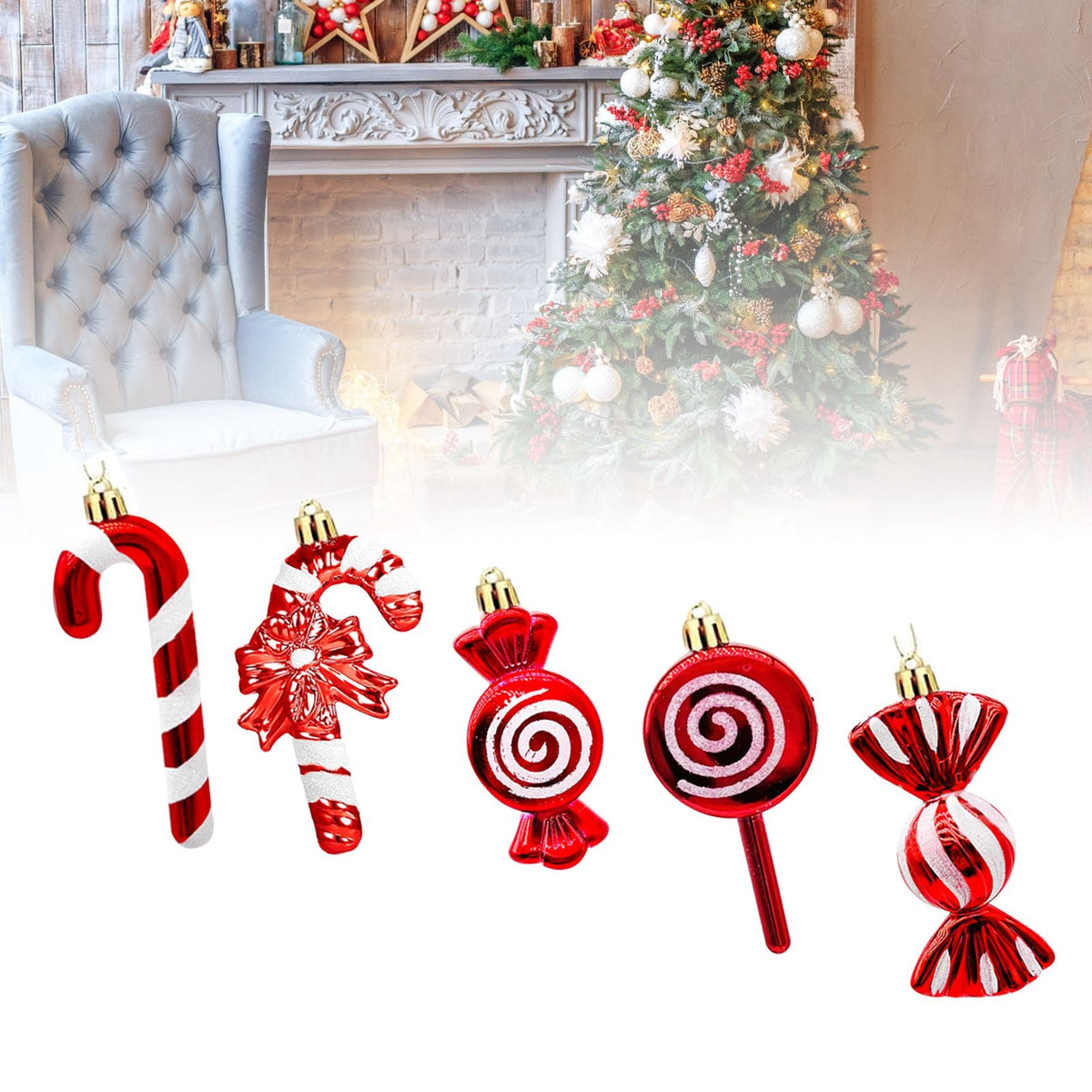 20PCS Hanging Ornaments Red White Candy Cane Pendants for Festival Xmas Tree Shopping Mall Decoration