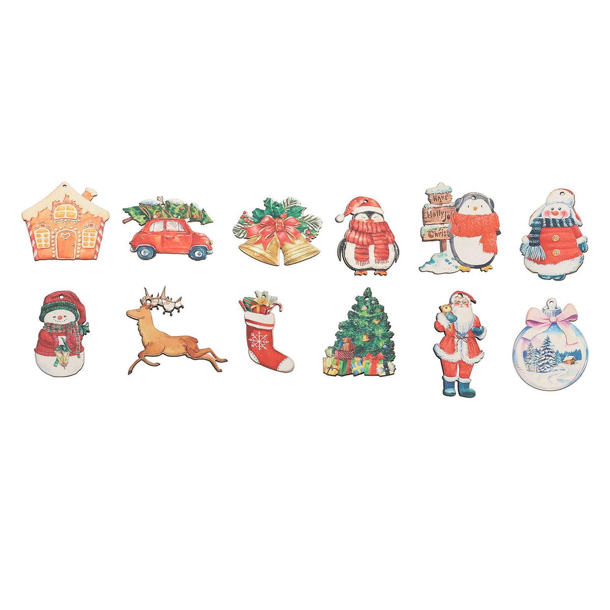 36pcs Xmas Hanging Ornaments Cute Wooden Snowman Elk Xmas Bell Hanging Decorations for Living Room Bedroom Kitchen