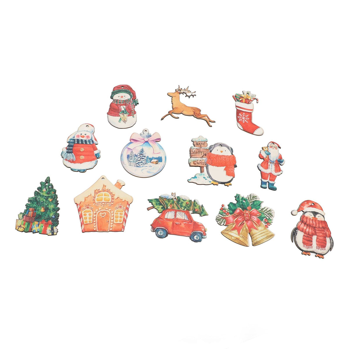 36pcs Xmas Hanging Ornaments Cute Wooden Snowman Elk Xmas Bell Hanging Decorations for Living Room Bedroom Kitchen