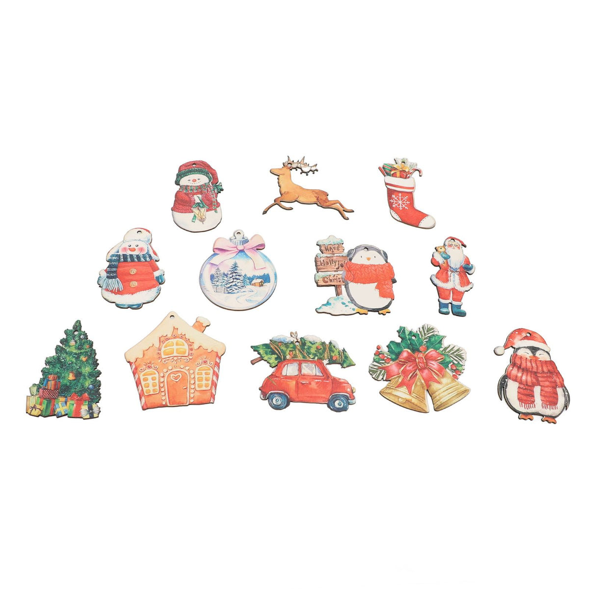 36pcs Xmas Hanging Ornaments Cute Wooden Snowman Elk Xmas Bell Hanging Decorations for Living Room Bedroom Kitchen