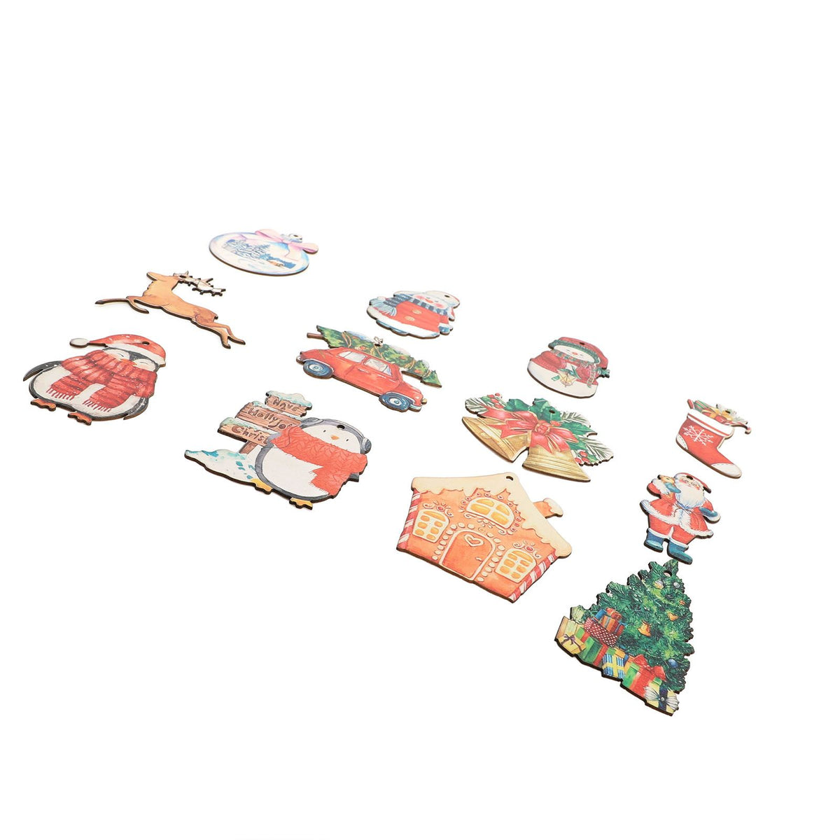 36pcs Xmas Hanging Ornaments Cute Wooden Snowman Elk Xmas Bell Hanging Decorations for Living Room Bedroom Kitchen