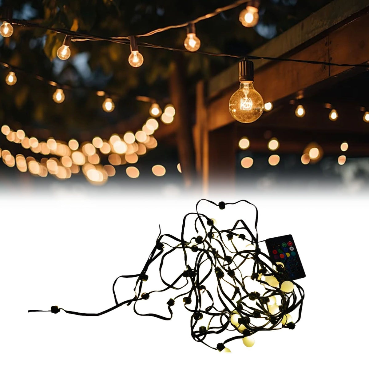 32.8ft String Lights 50 Beads IP65 Water Proof APP Remote Control Music Sync RGB Patio Lights for Xmas Outdoor Decoration
