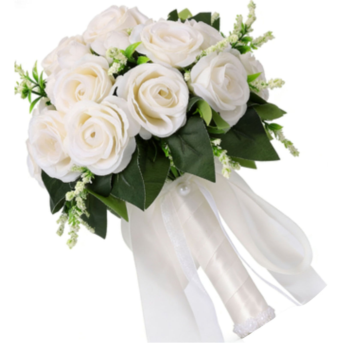 Artificial Rose Bridal Bouquet Beautiful Elegant Lightweight Artificial Rose Bouquet Wedding Decoration White