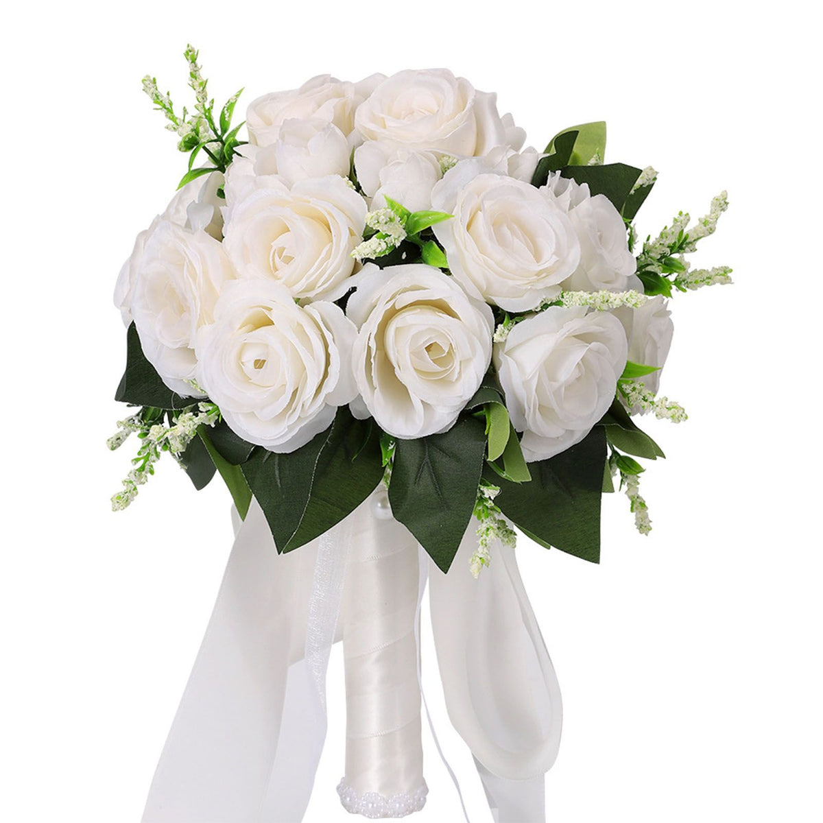 Artificial Rose Bridal Bouquet Beautiful Elegant Lightweight Artificial Rose Bouquet Wedding Decoration White