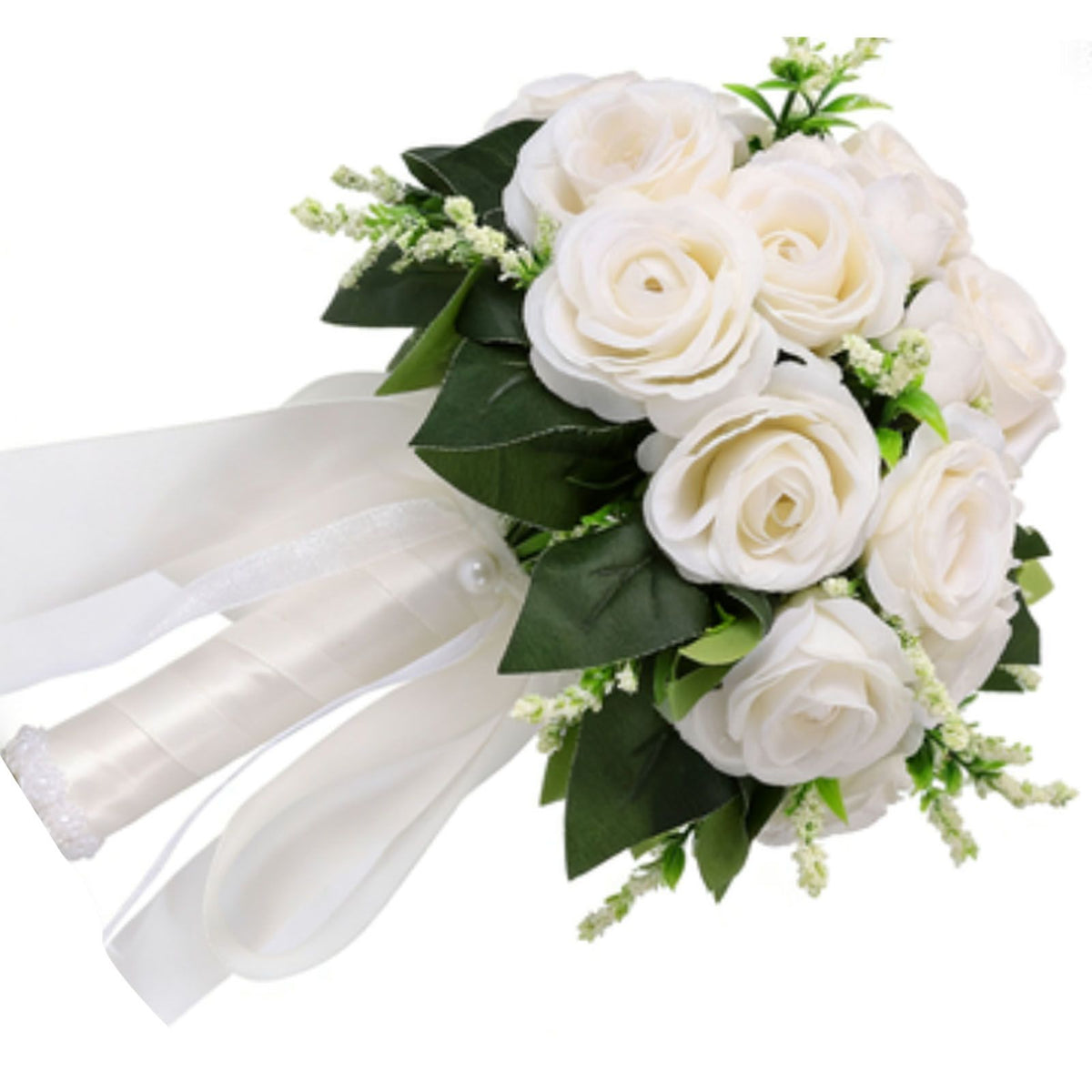 Artificial Rose Bridal Bouquet Beautiful Elegant Lightweight Artificial Rose Bouquet Wedding Decoration White