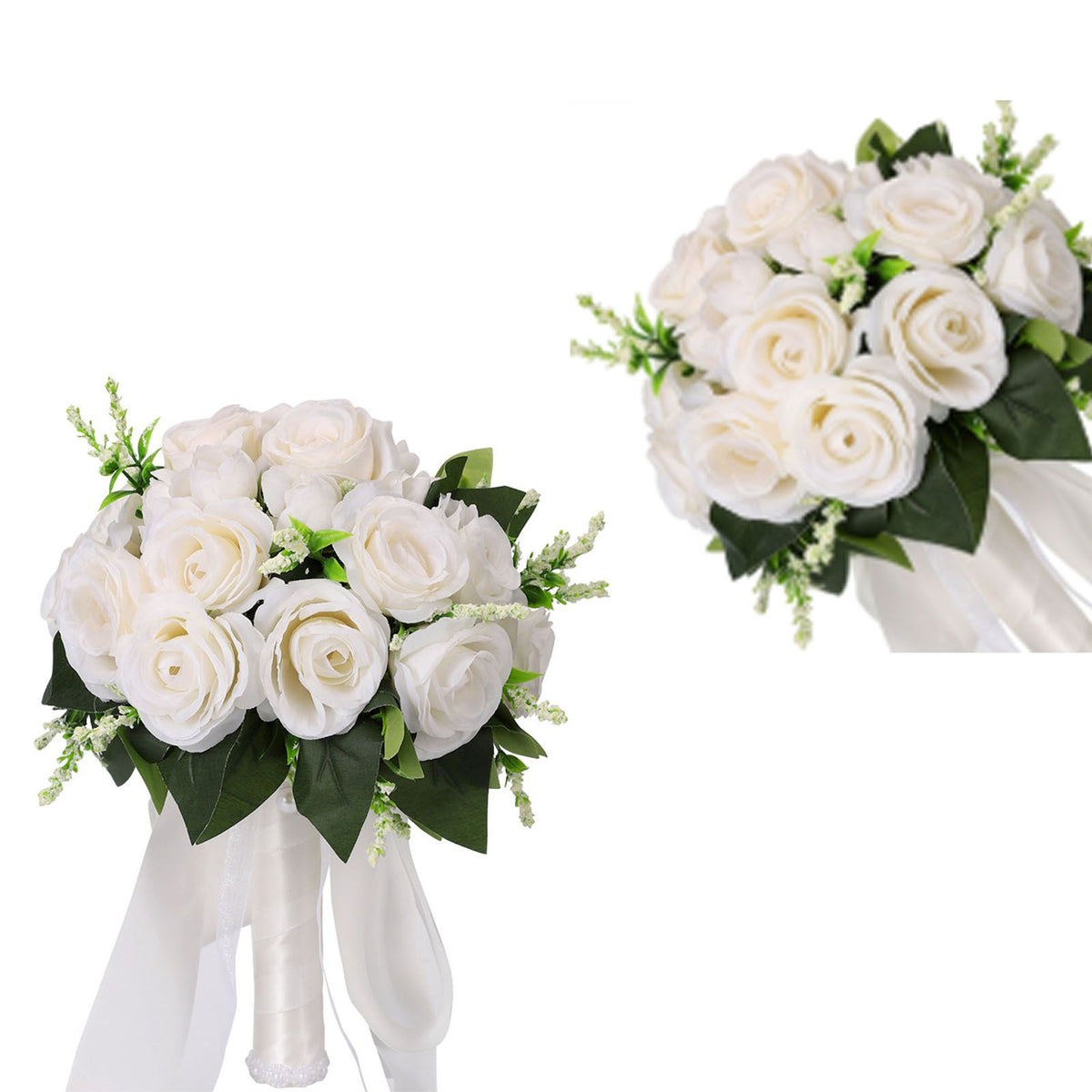 Artificial Rose Bridal Bouquet Beautiful Elegant Lightweight Artificial Rose Bouquet Wedding Decoration White