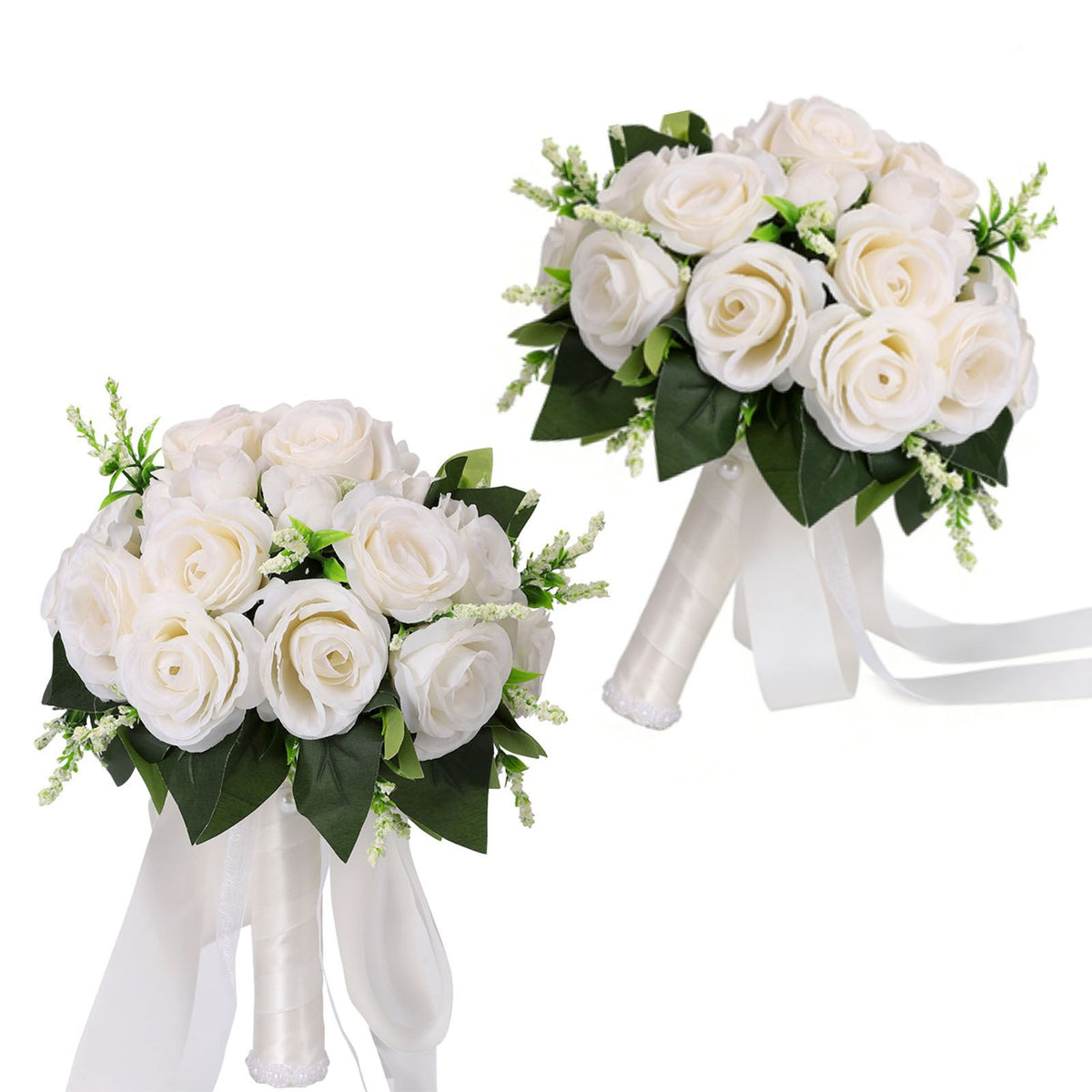 Artificial Rose Bridal Bouquet Beautiful Elegant Lightweight Artificial Rose Bouquet Wedding Decoration White