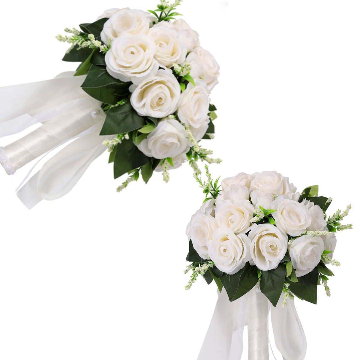 Artificial Rose Bridal Bouquet Beautiful Elegant Lightweight Artificial Rose Bouquet Wedding Decoration White