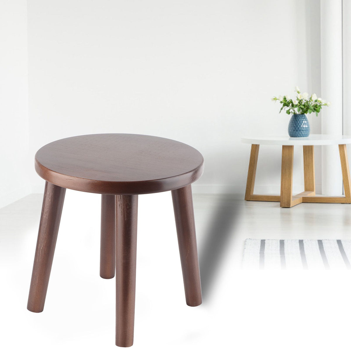 Multi Purpose Household Wood Stools Cute Small Bench Child Seat DIY Furniture Stool(Round NutBrown )