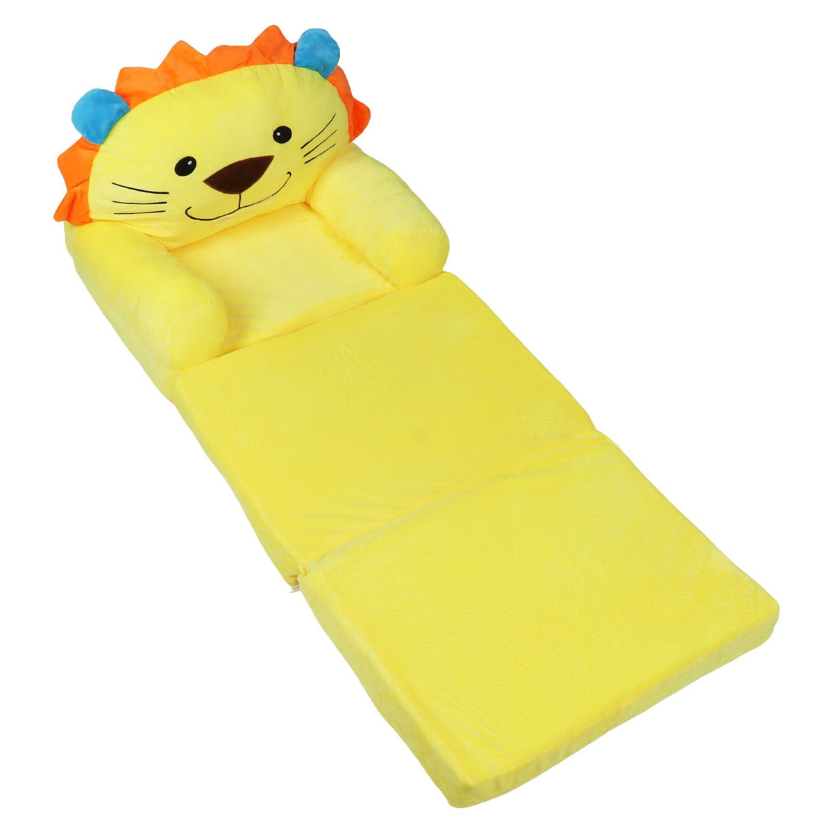 Kids Sofa Yellow Cartoon Animal Style Foldable Wide Handle Soft Breathable Toddler Chair for Reading Relaxing Sleeping